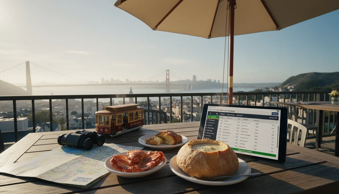San Francisco Weekend Plans: Tracking FedEx Cup Standings & City Exploration — photorealistic San Francisco editorial scene