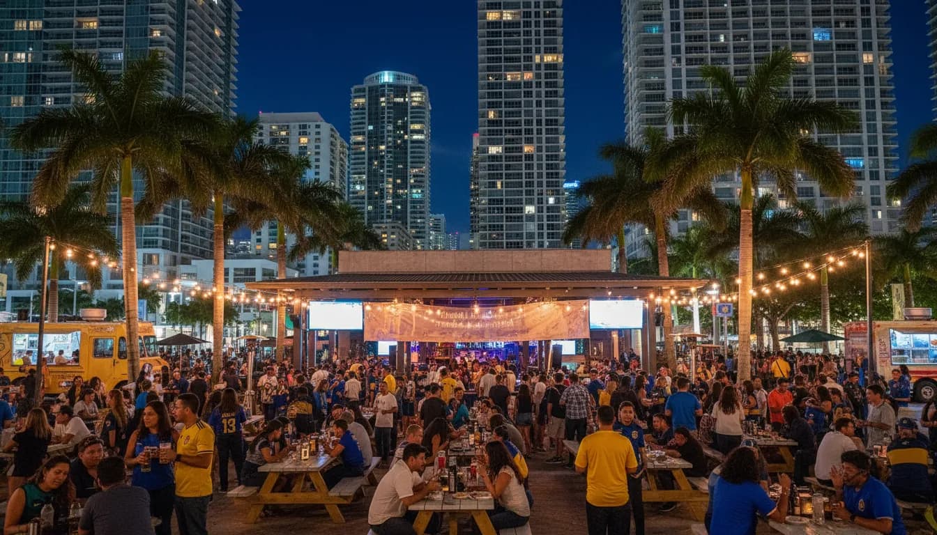 Miami's Unique Venues for Sports Fandom: The 'América - San Diego FC' Connection — photorealistic Miami editorial scene