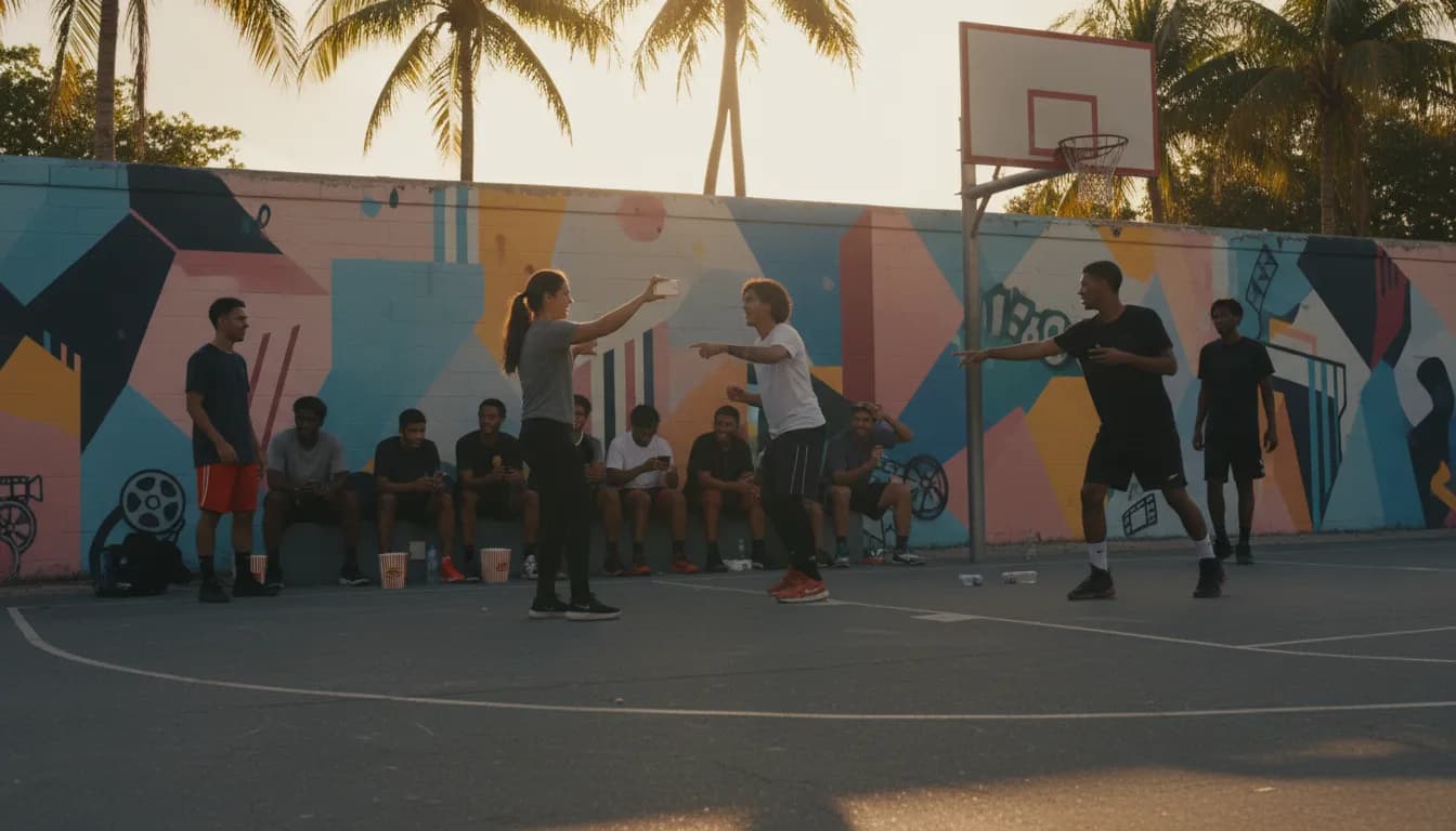 Practical city scene for Miami Sports Social: Engaging with the 'Letterboxd' Trend in Public Spaces