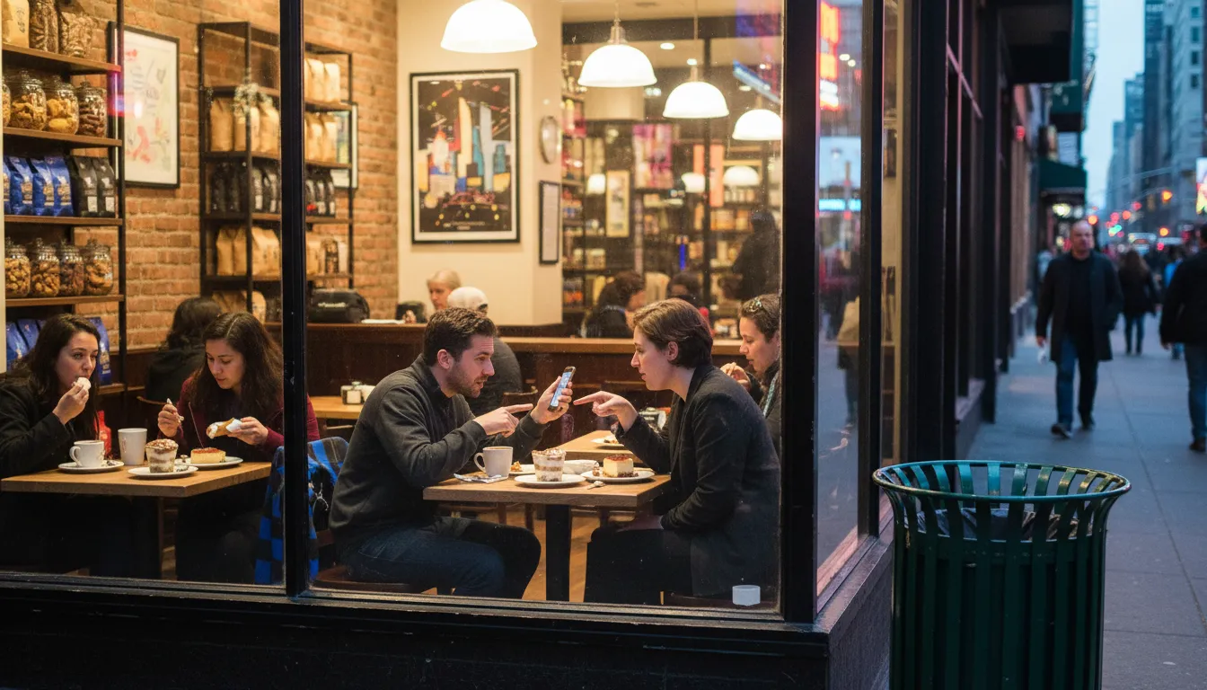New York City Coffee & Dessert: The 'San Diego FC - Tijuana' Conversation — photorealistic New York City editorial scene