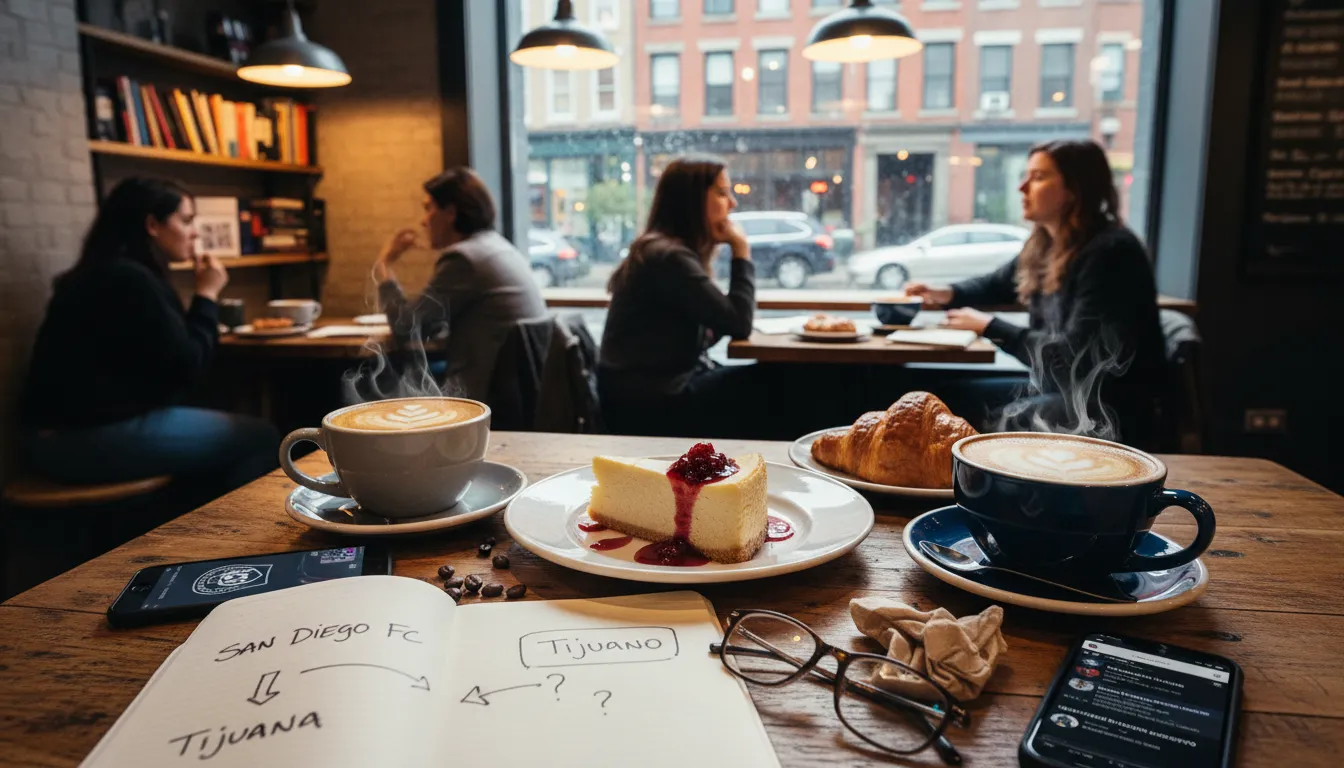Practical city scene for New York City Coffee & Dessert: The 'San Diego FC - Tijuana' Conversation