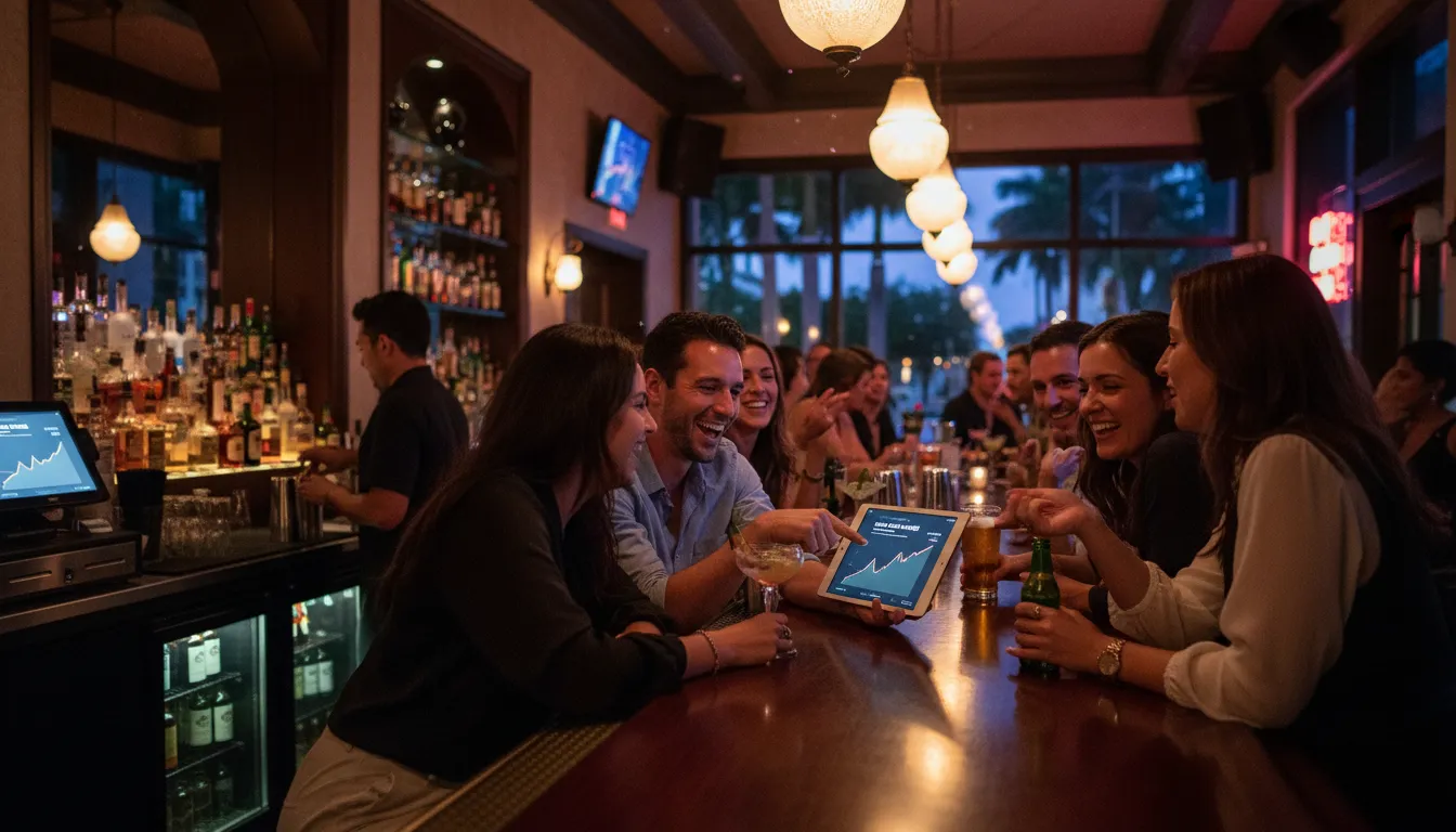 Miami Nights Out: Where to Discuss the 'Tigers Game' Trend — photorealistic Miami editorial scene