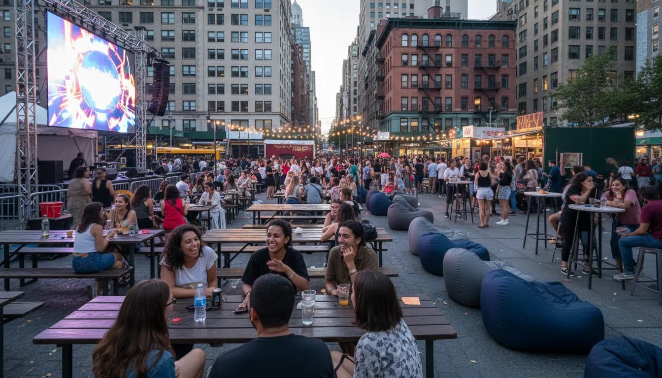 Finding Your Vibe: Top Watch Parties & Social Hubs for Drake Fans in NYC — photorealistic New York City editorial scene