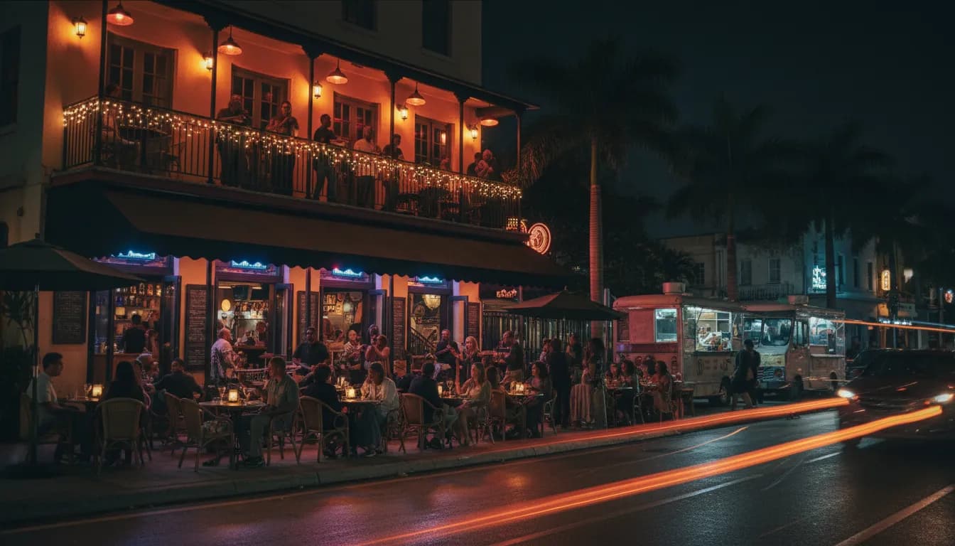 Miami's Culinary Scene: Exploring Diverse Restaurants with the Jamie Foxx Effect — photorealistic Miami editorial scene