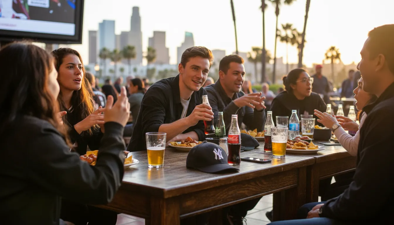 Los Angeles Sports Social Scene: Connecting Over Competition and Nicholas Hoult's Appeal — photorealistic Los Angeles editorial scene