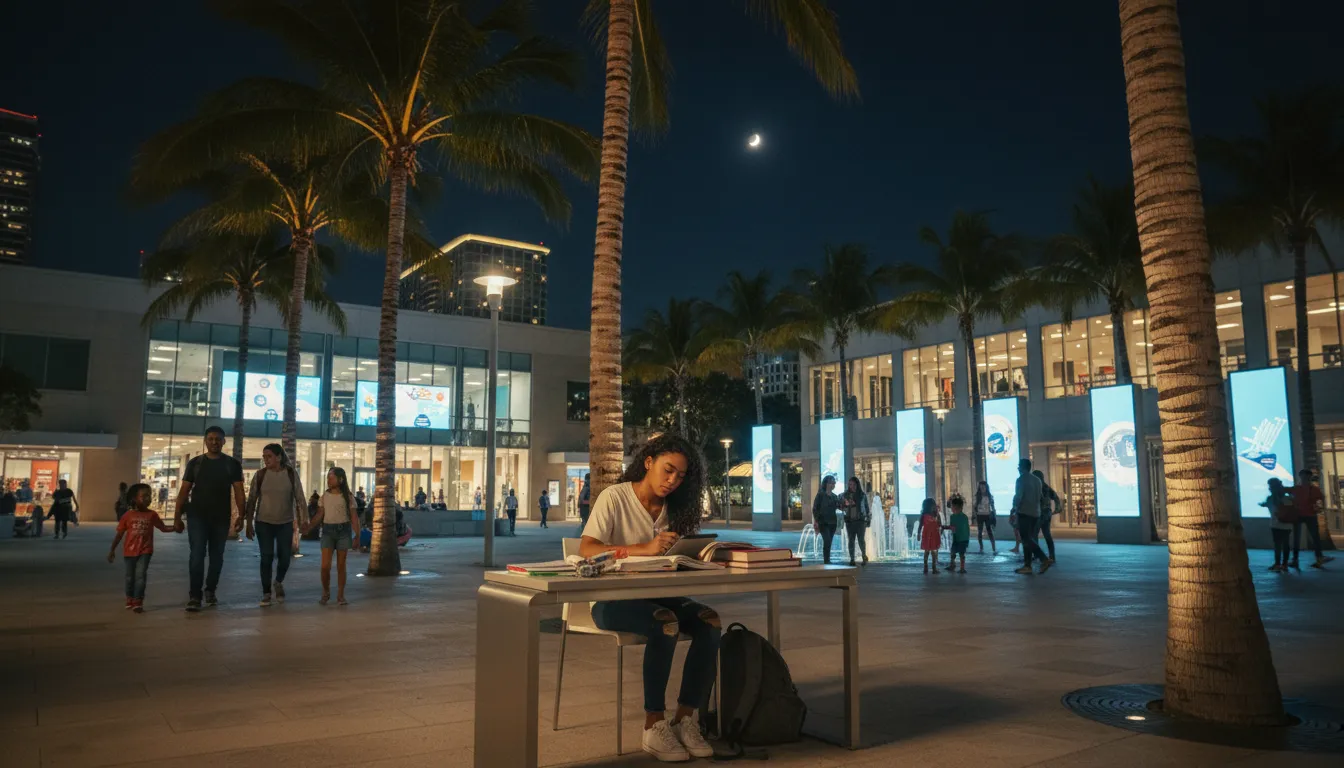 Back to School in Miami: Resources & Readiness, Reflecting Naomi Osaka's Discipline — photorealistic Miami editorial scene