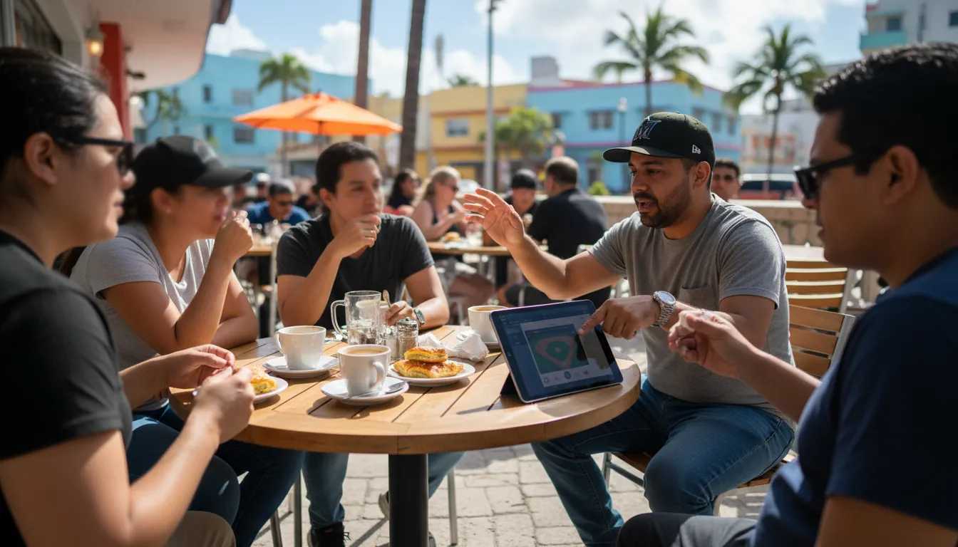 Practical city scene for Miami Fan Zones: Where the Community Gathers to Discuss Luis Rengifo and Beyond