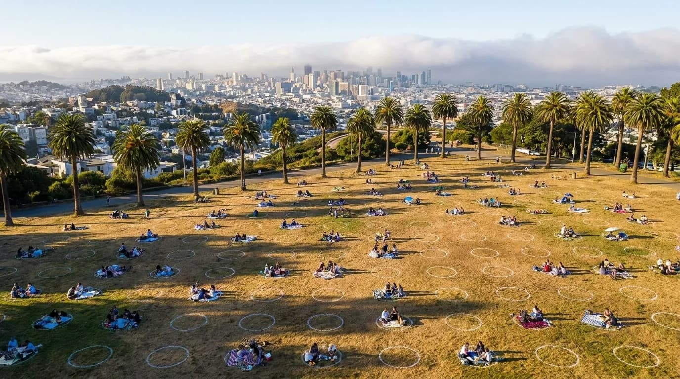 A San Francisco park with the city skyline behind it