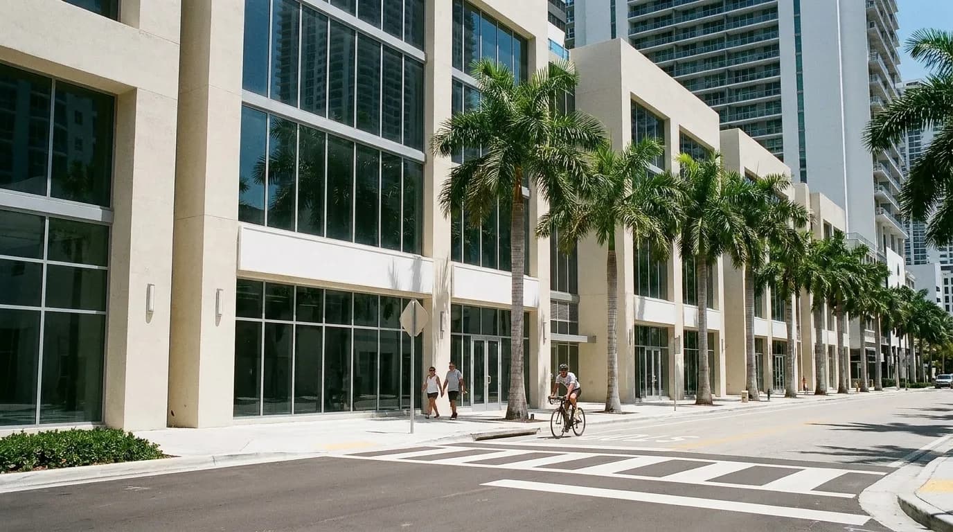 A Miami street with mid-rise buildings in daytime