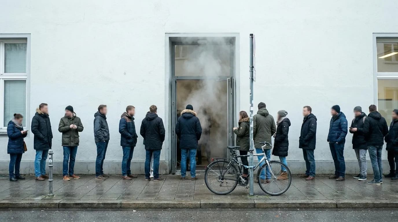 A queue of people waiting outside a lunch counter