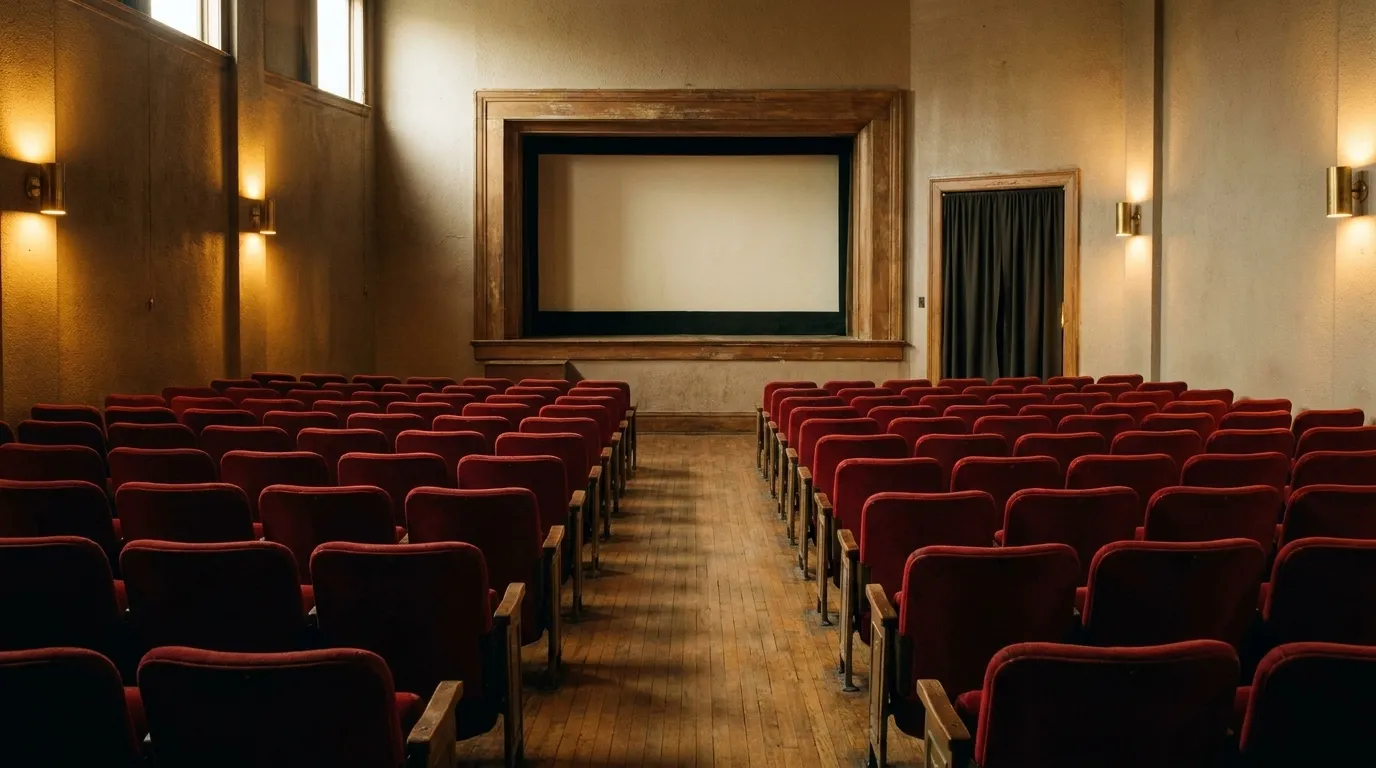 A small independent cinema auditorium with rows of seats