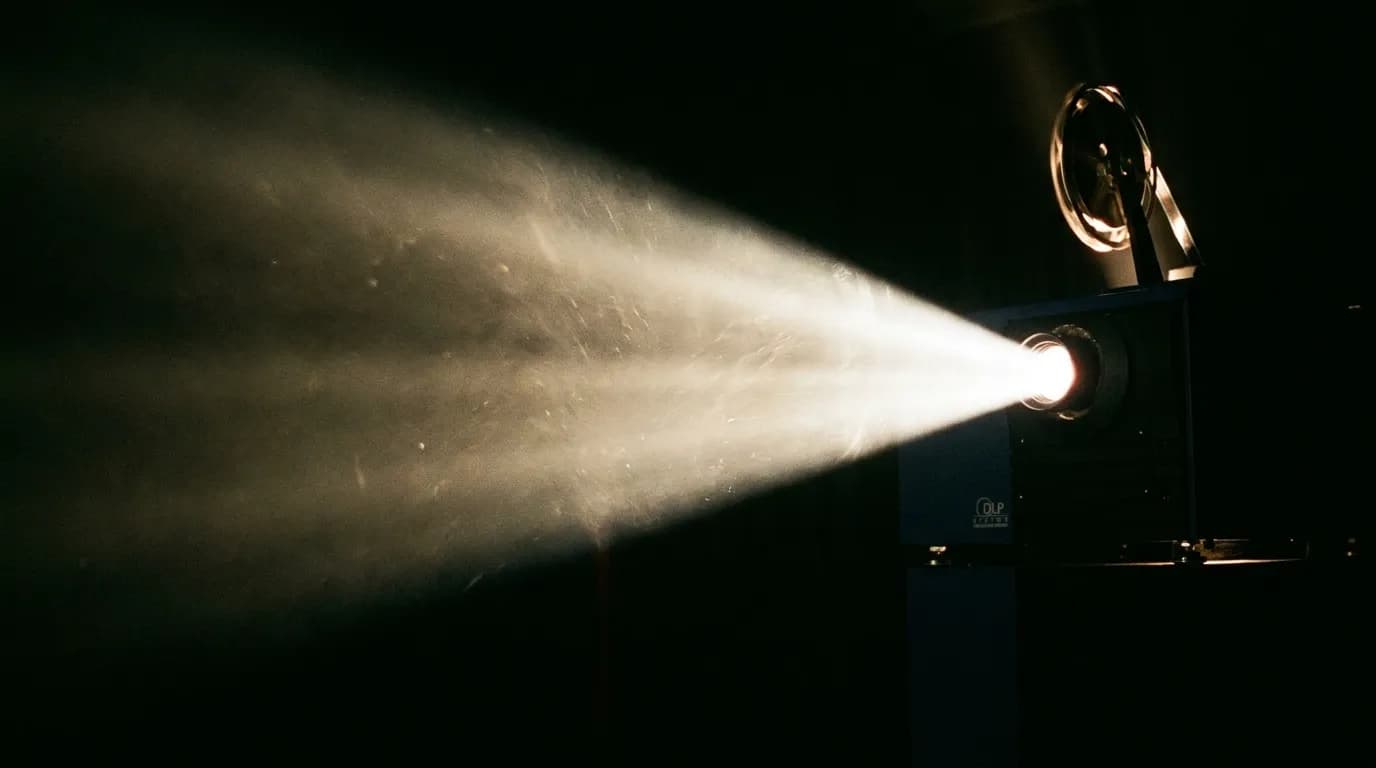 A film projector beam in a dark room