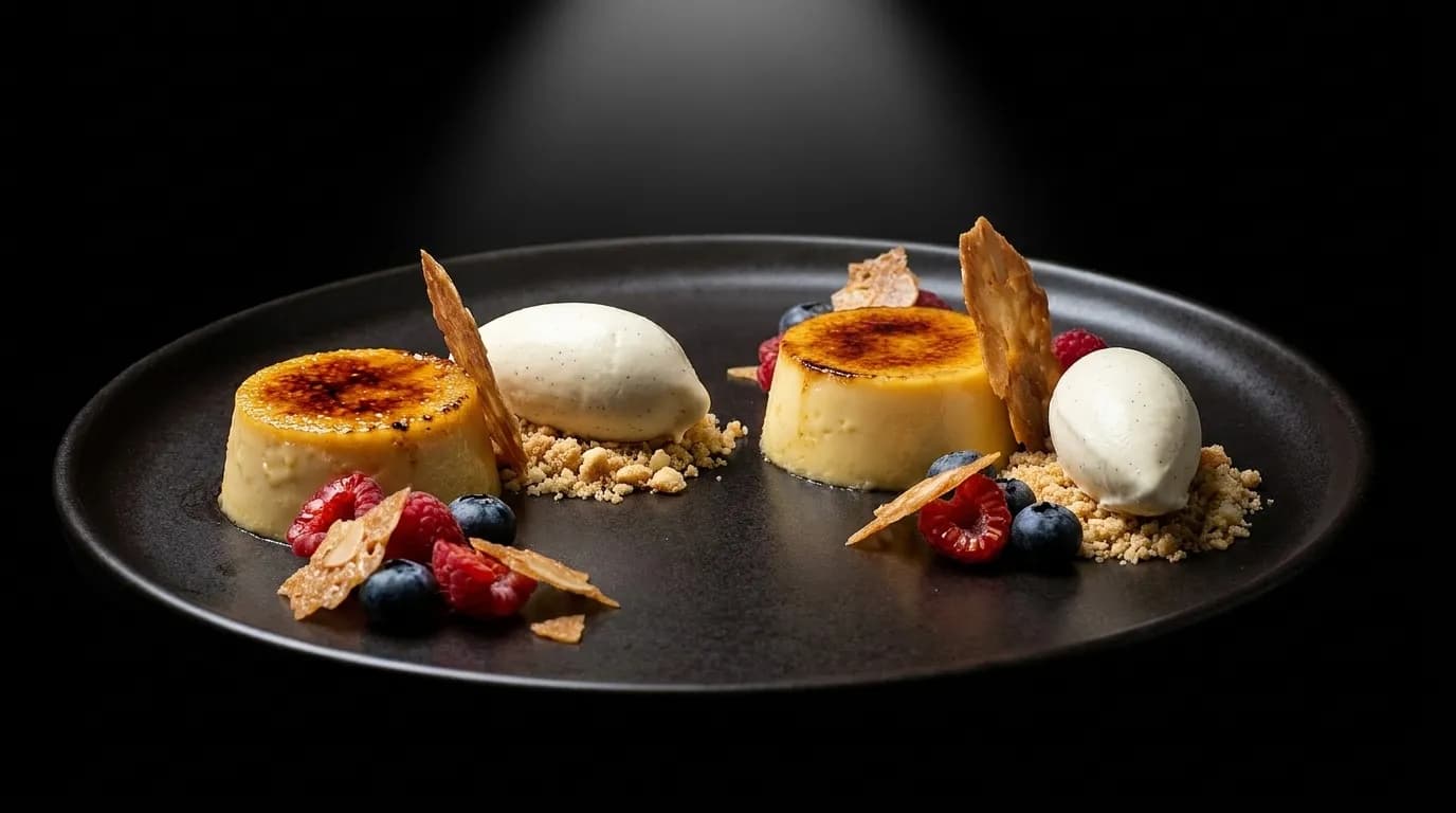 A plated dessert at a fine dining restaurant