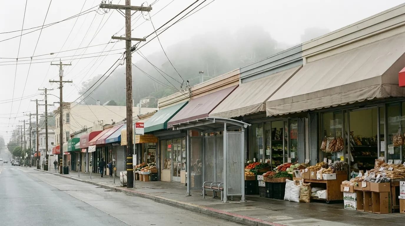A San Francisco neighbourhood street with small shopfronts