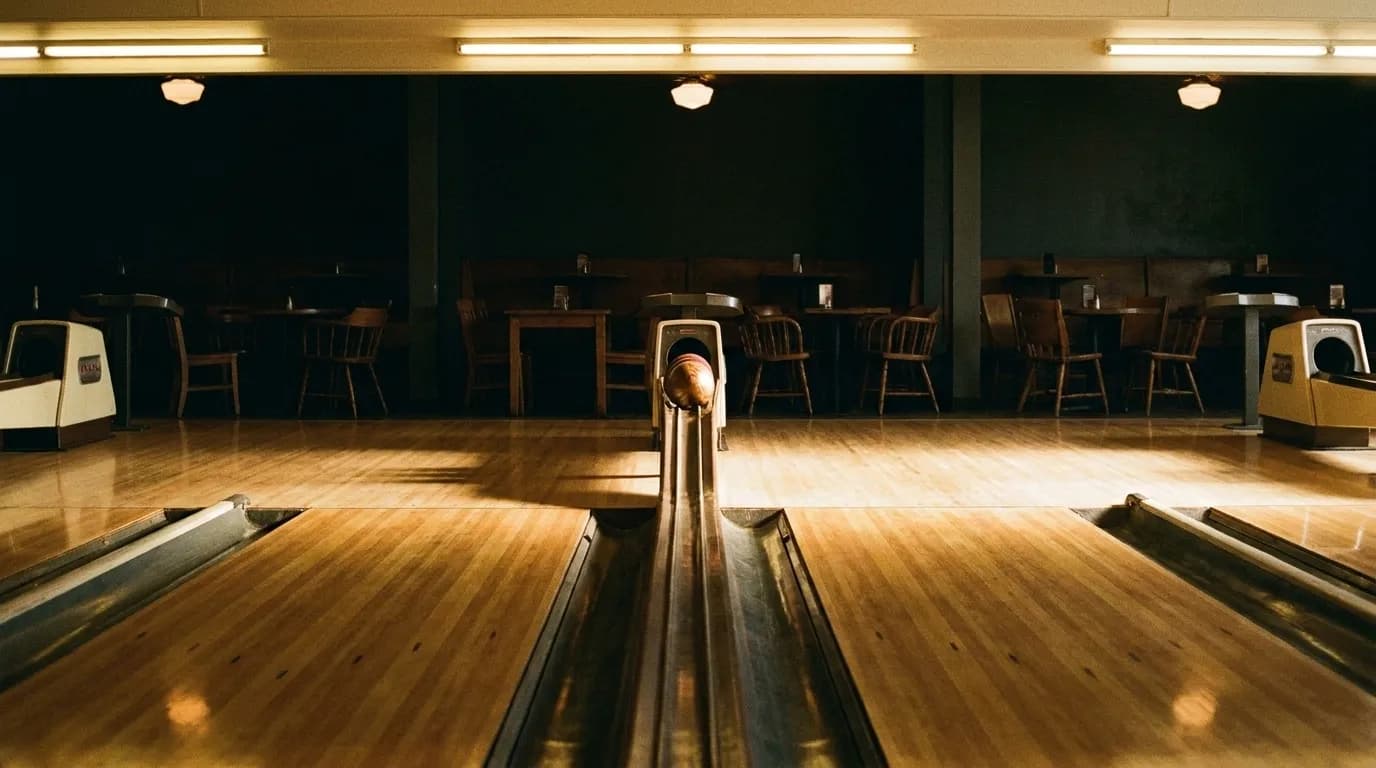 Bowling lanes in a bar interior