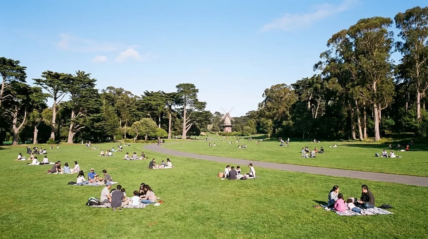 A large park lawn in San Francisco with trees and open space
