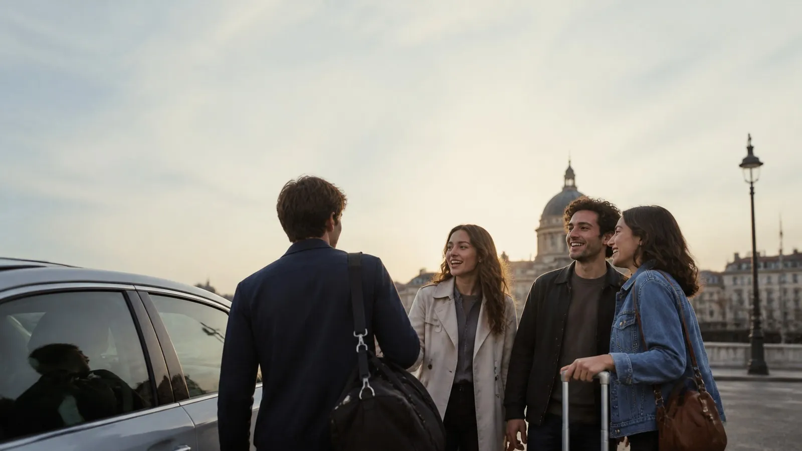 Photorealistic real-world decision scene showing when to choose Karpo or BlaBlaCar.