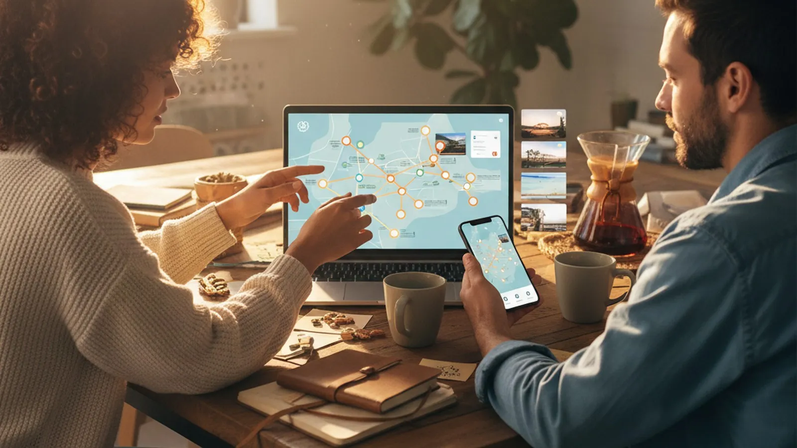 Real-world editorial scene showing Karpo's proactive local planning compared with Booking.com