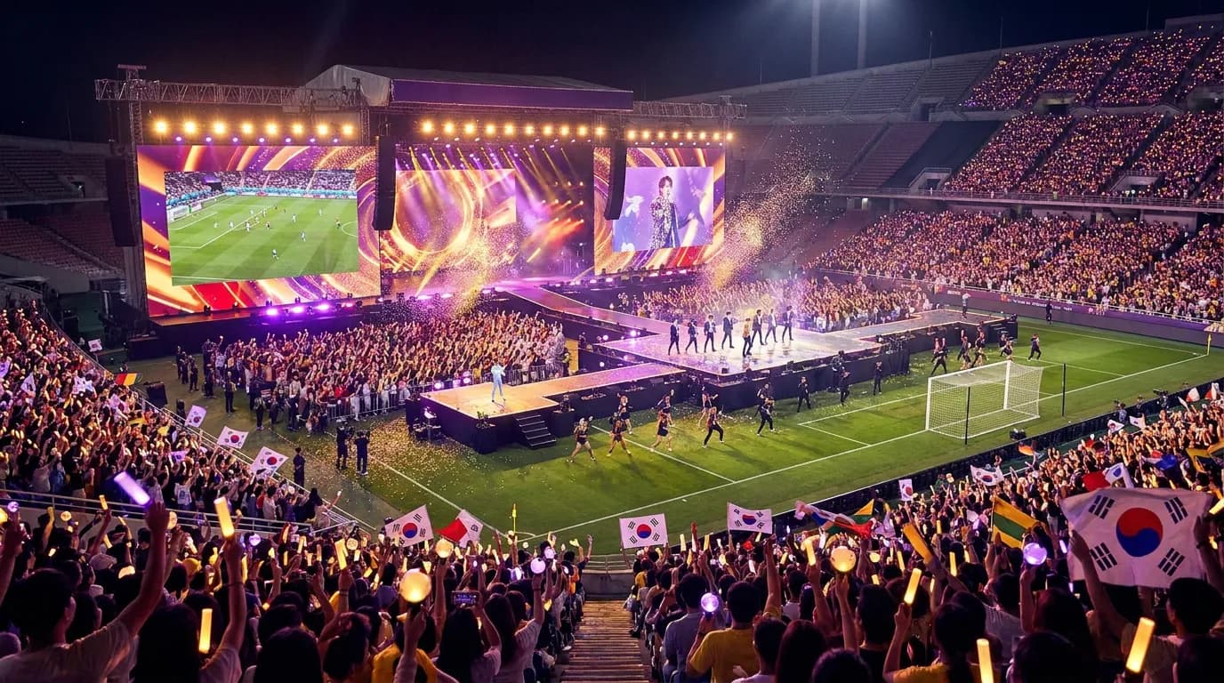 Bright editorial cover for BTS and Bieber Brought Pop Fandom Into Football’s Final