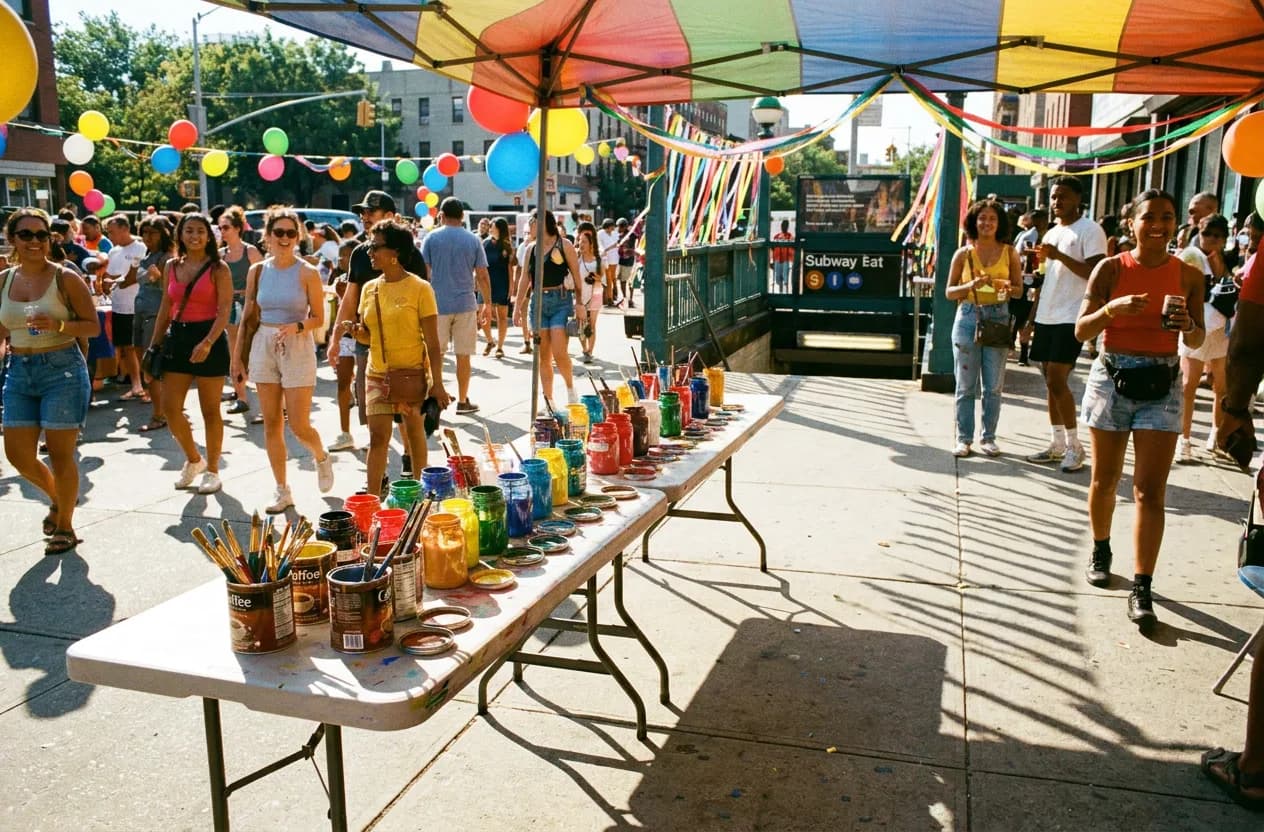 Flag painting outside the Steinway Street subway exit turns strangers into walking billboards by noon - World Cup 2026