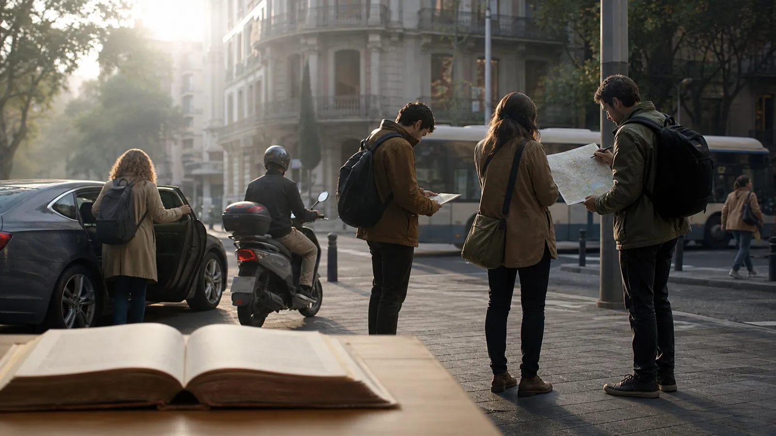 Photorealistic scene showing Karpo coordinating the wider day around Cabify.