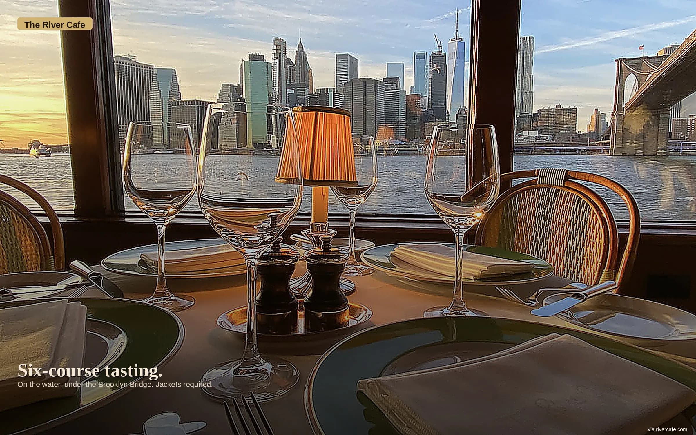 The River Cafe — under the Brooklyn Bridge. Photo via rivercafe.com.