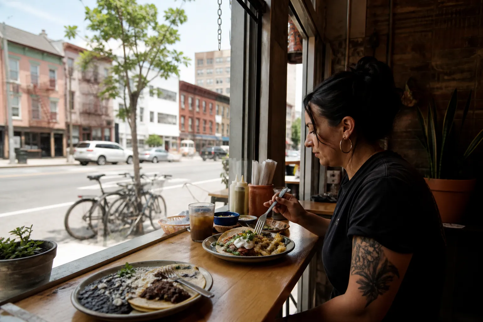 Editorial city scene for mexican breakfast near me in NYC