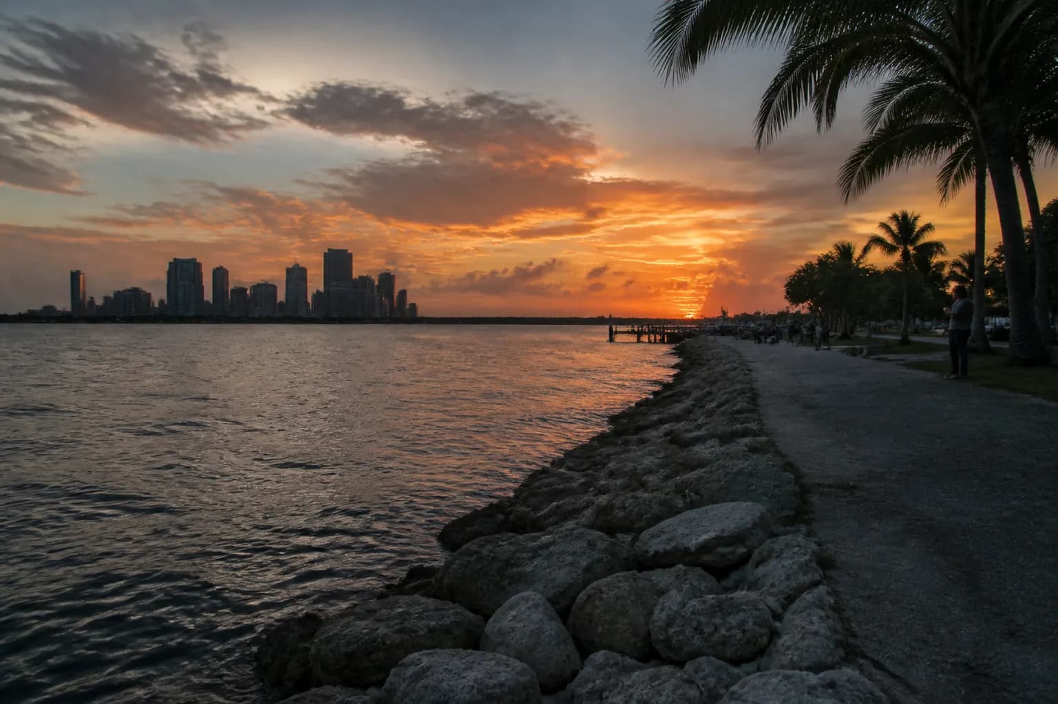 Editorial city scene for sunset in Miami