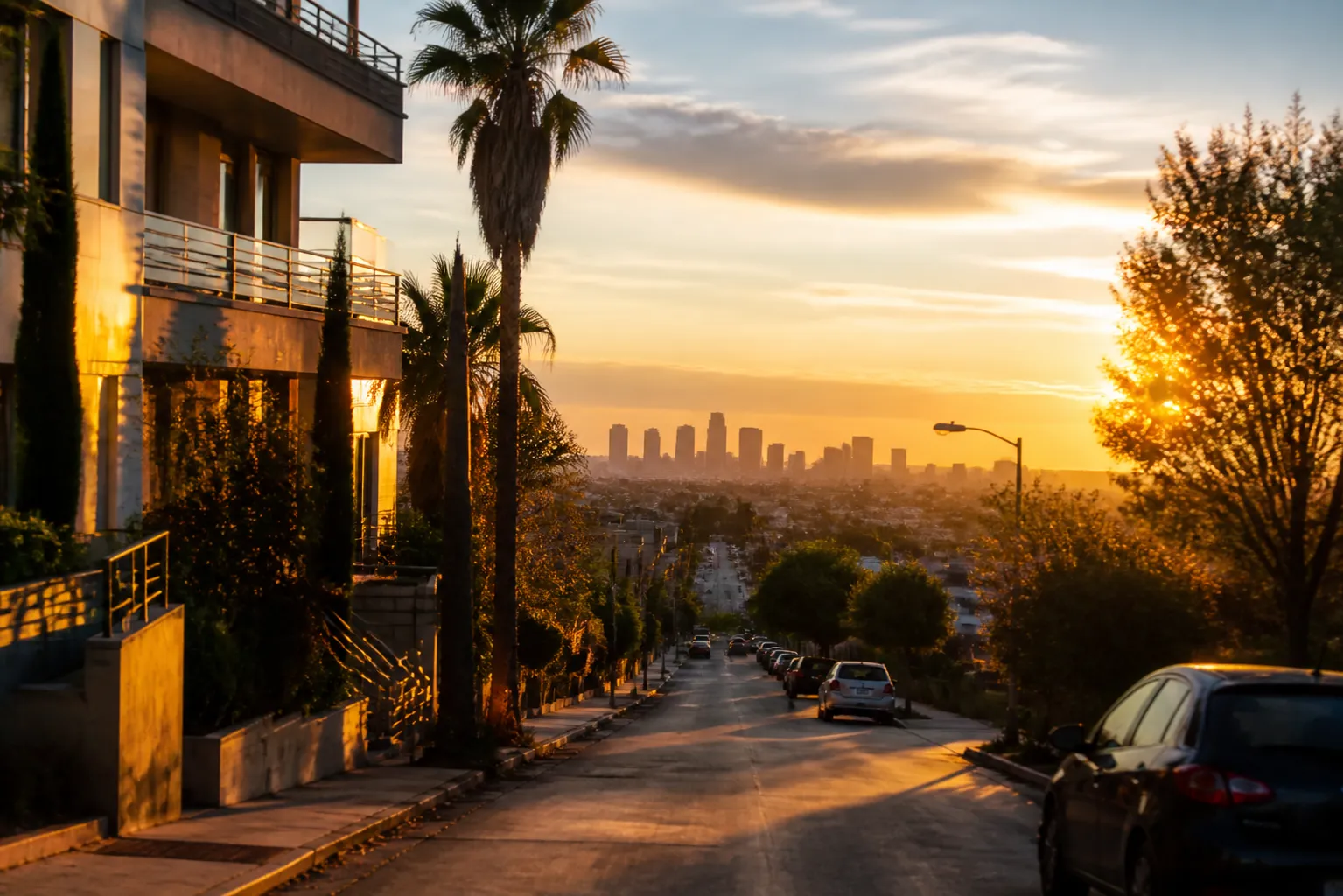 Editorial city scene for sunset in LA