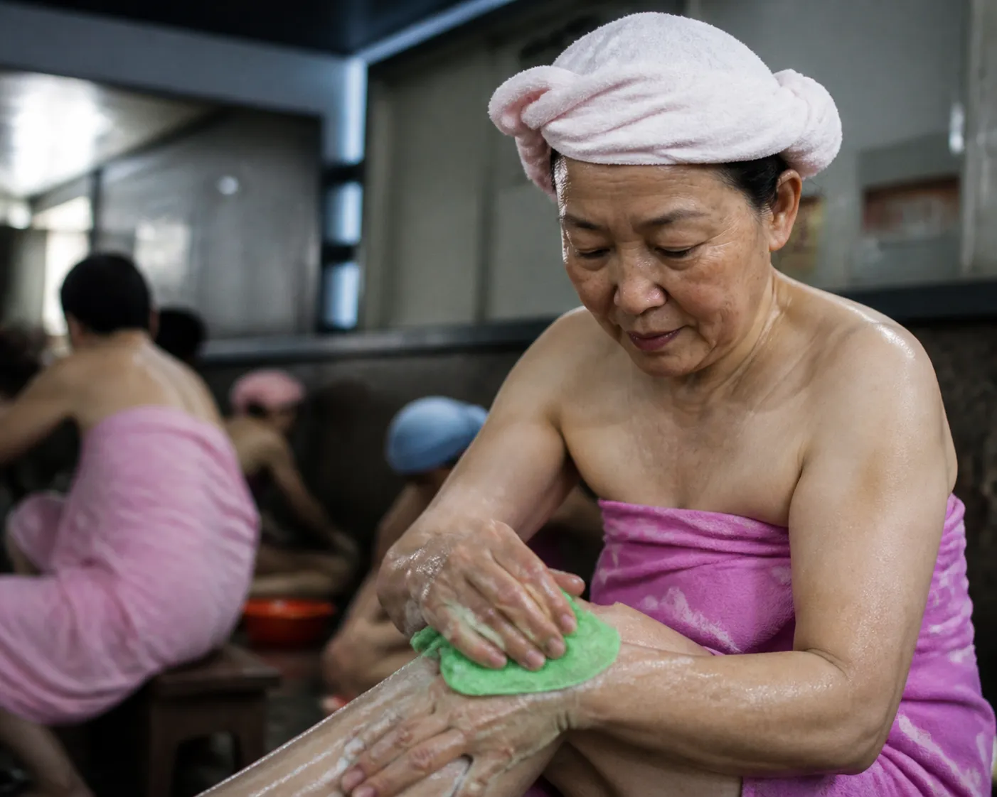 Editorial city scene for korean body scrub in SF