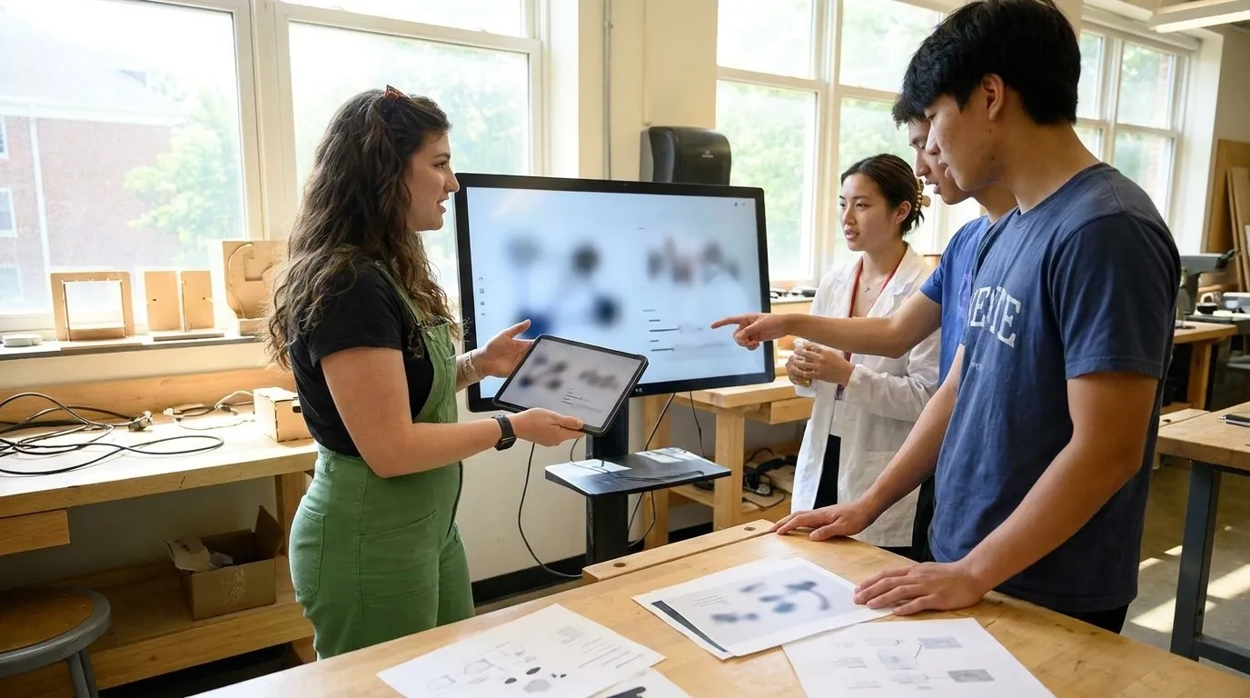 A photorealistic Curipod versus Karpo scenario illustrating myth: interactivity solves every group decision