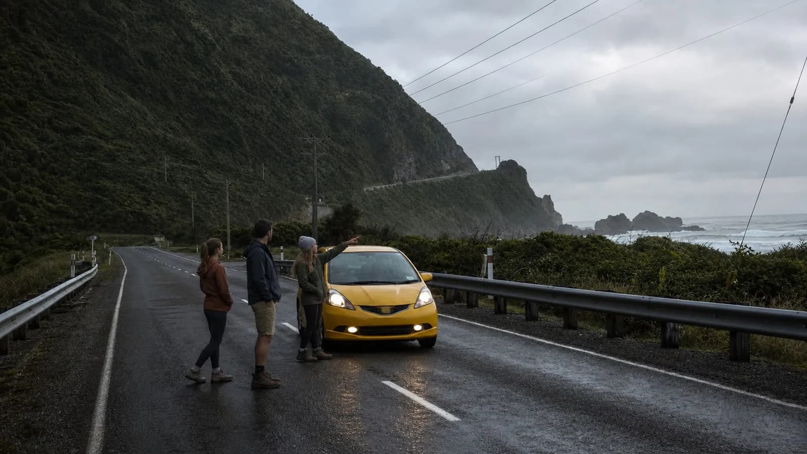 Photorealistic real-world decision scene showing when to choose Karpo or DiscoverCars.