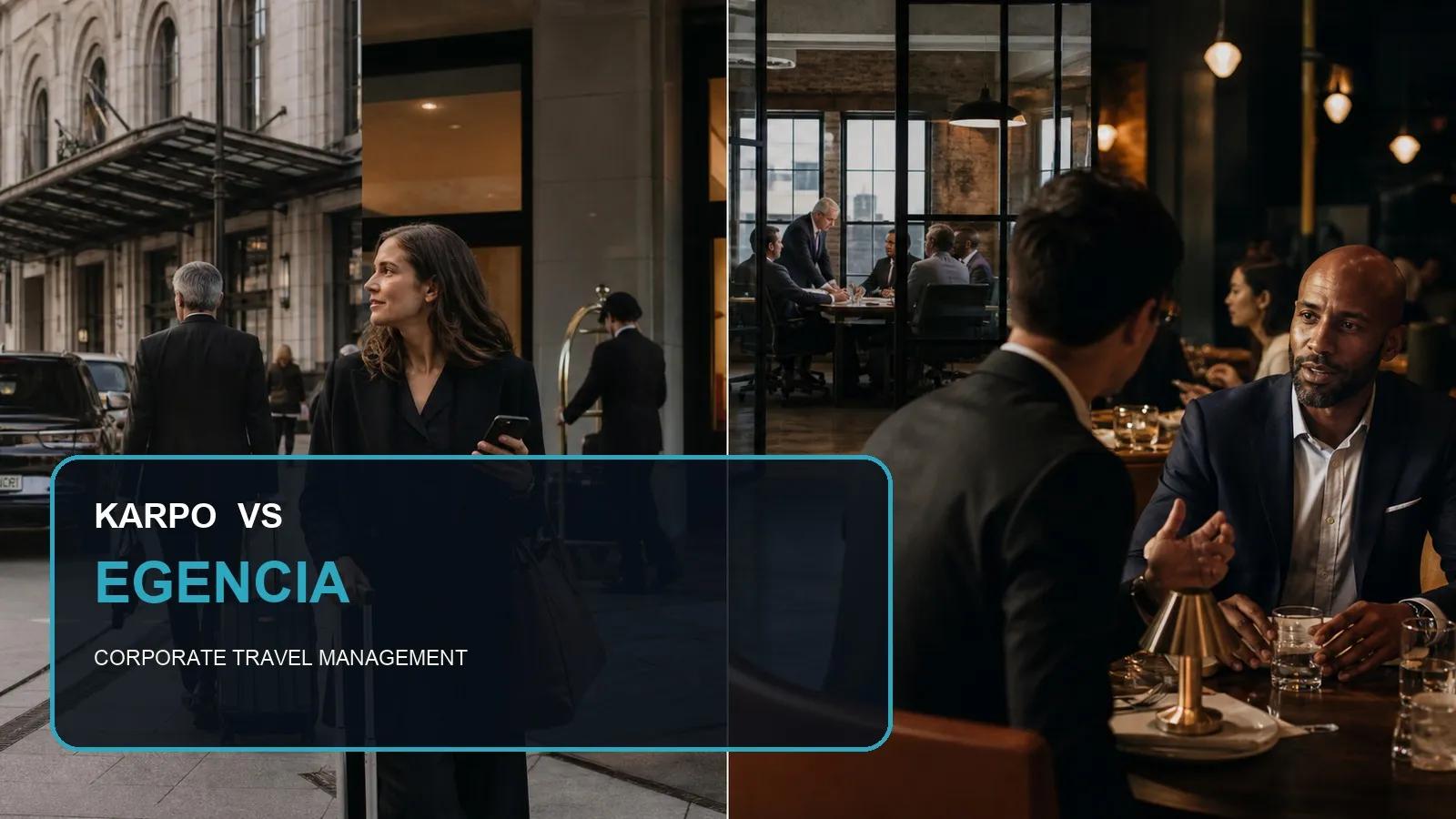 Karpo versus Egencia in a photorealistic editorial comparison.