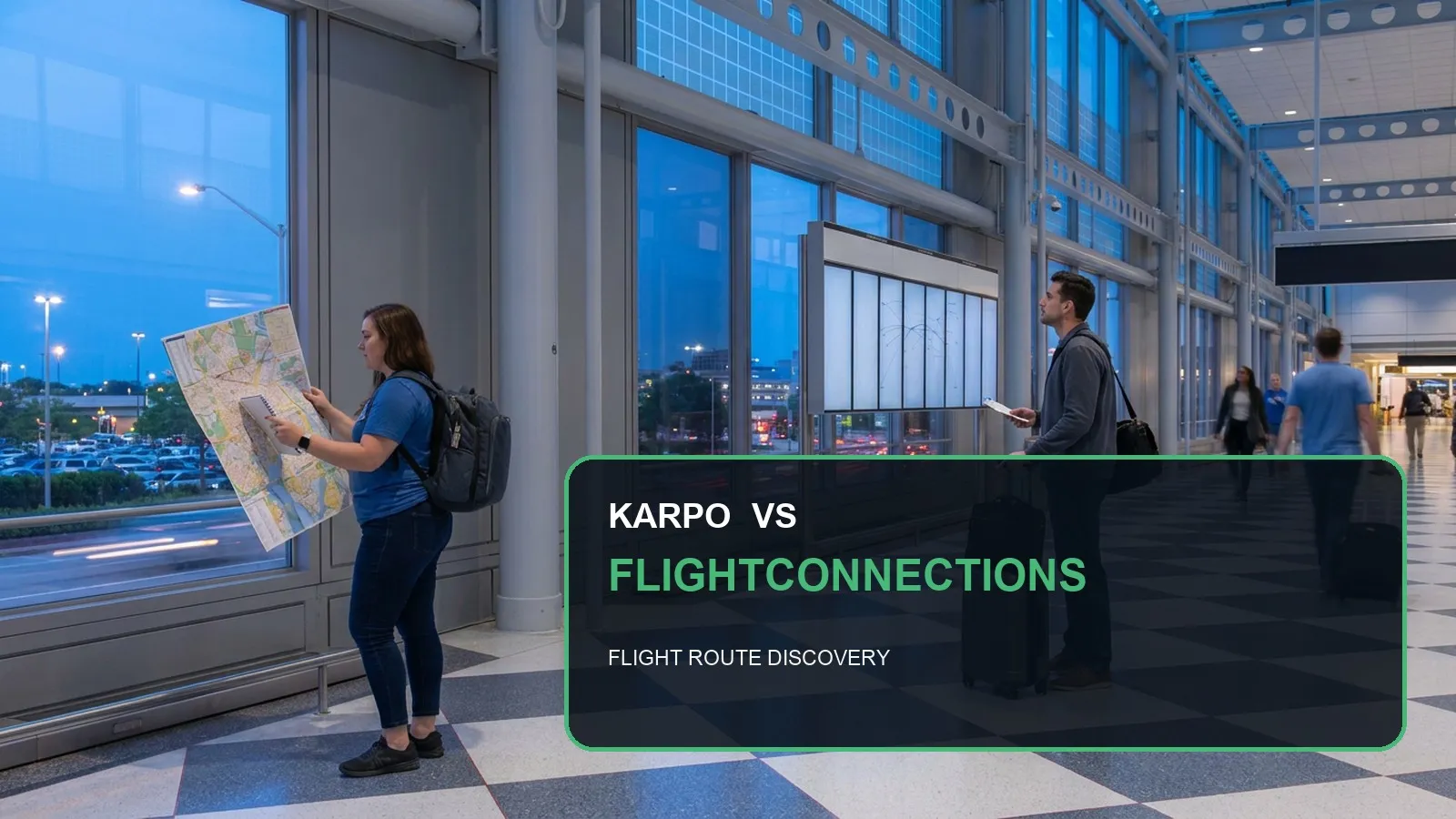 Karpo versus FlightConnections in a photorealistic editorial comparison.