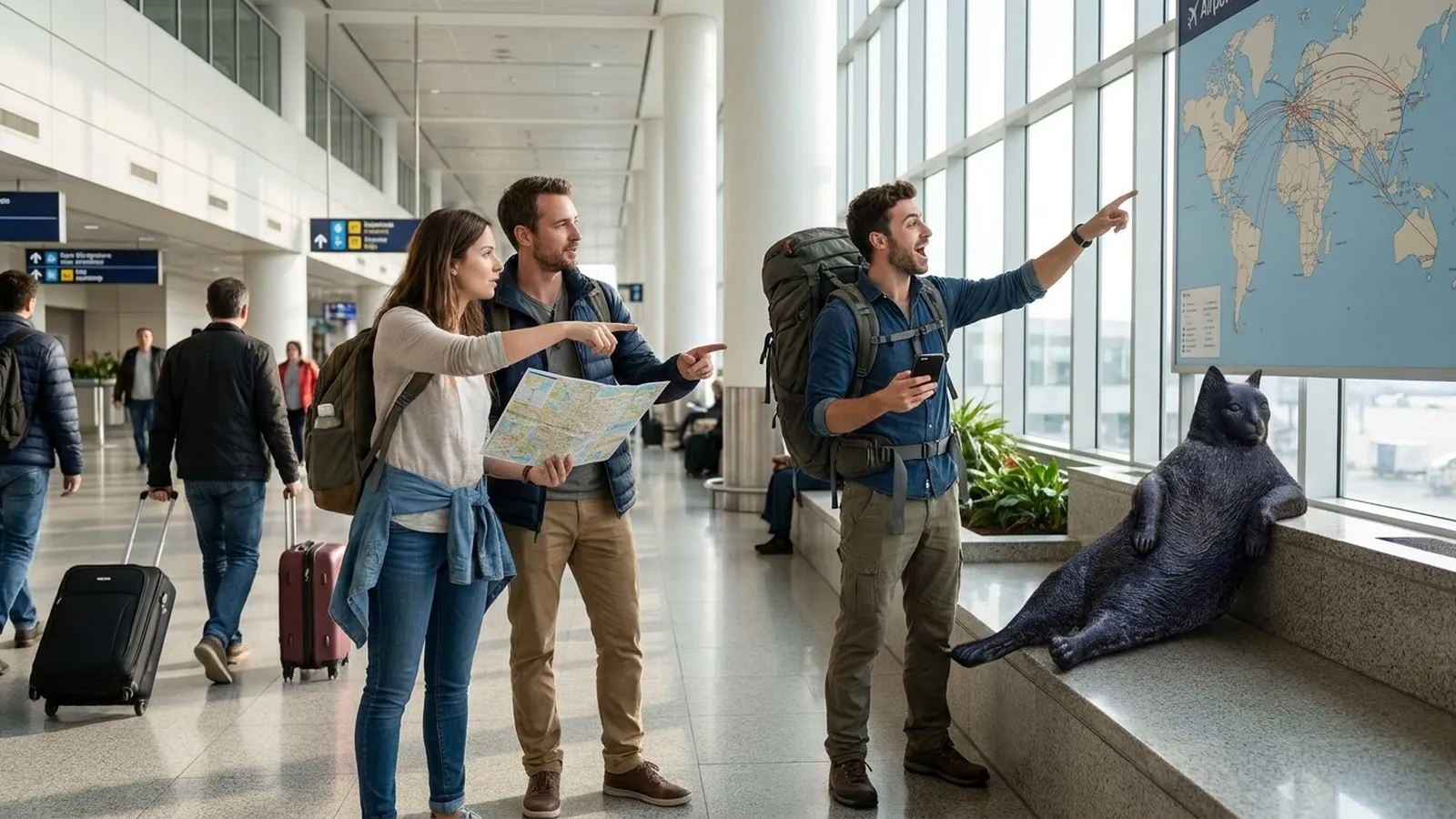 Photorealistic scene showing Karpo coordinating the wider day around FlightConnections.