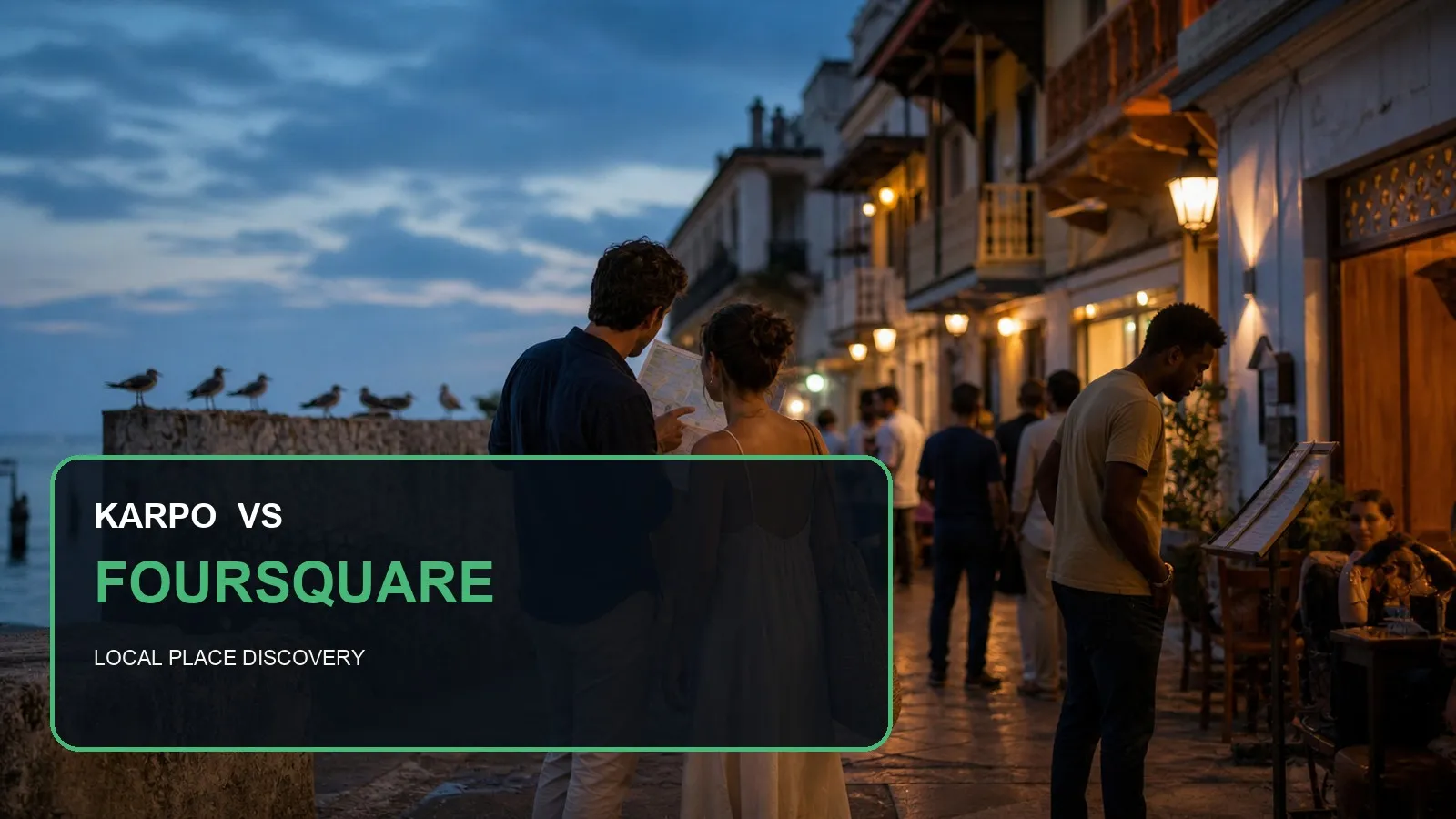 Karpo versus Foursquare in a photorealistic editorial comparison.
