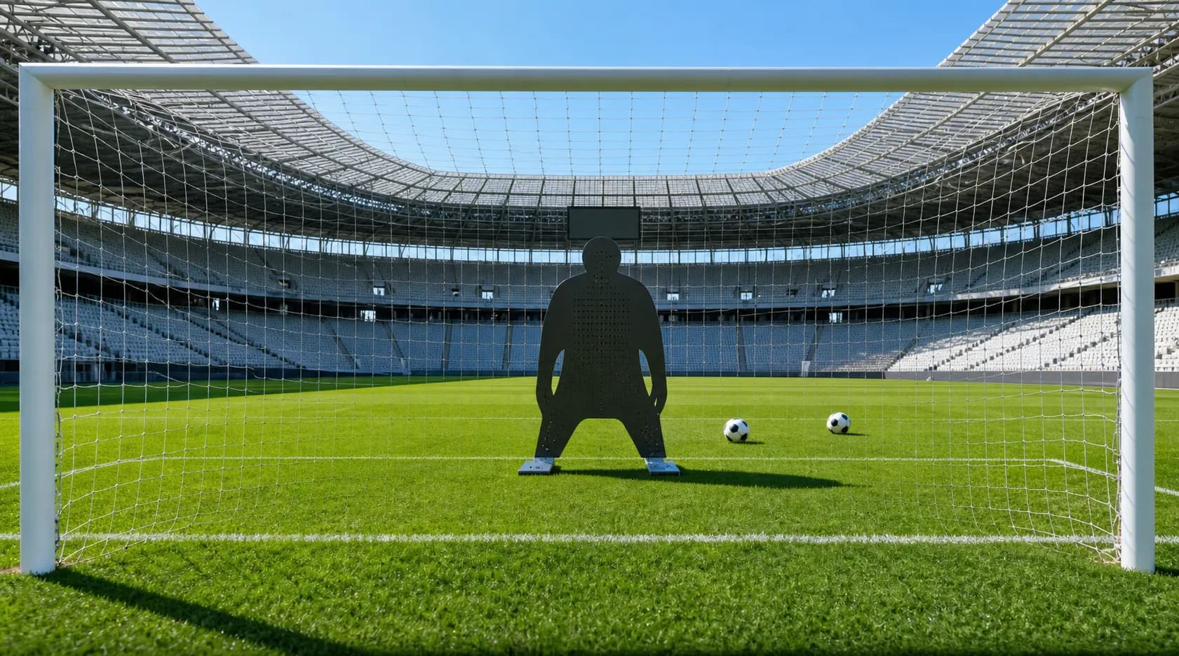 Bright realistic goalkeeper warmup behind goal