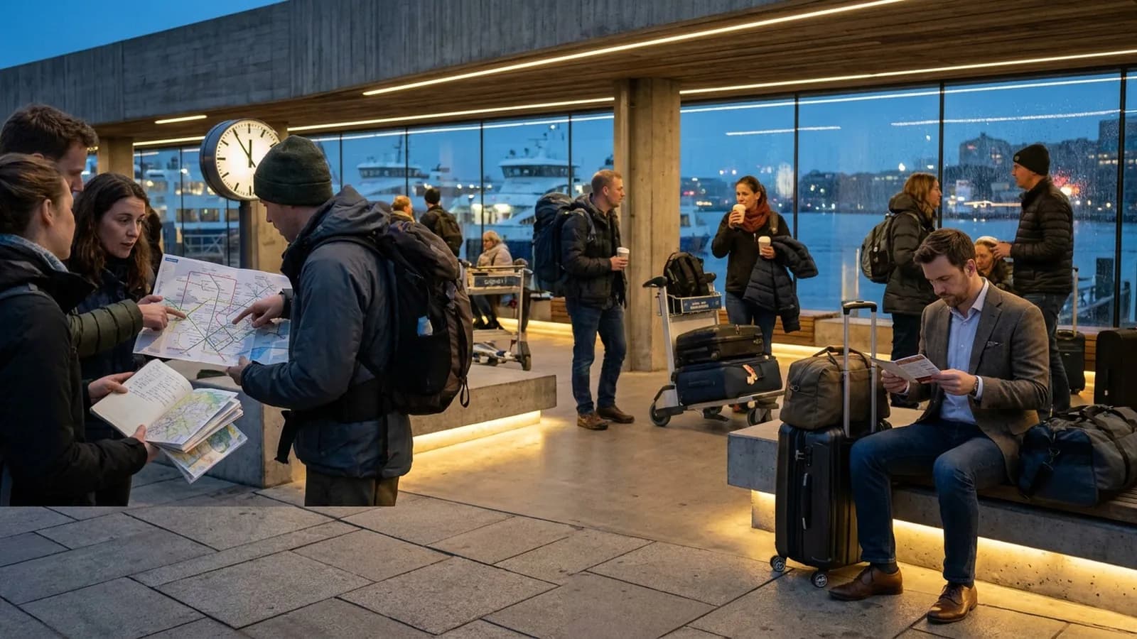 Photorealistic scene showing Karpo coordinating the wider day around ÖBB.