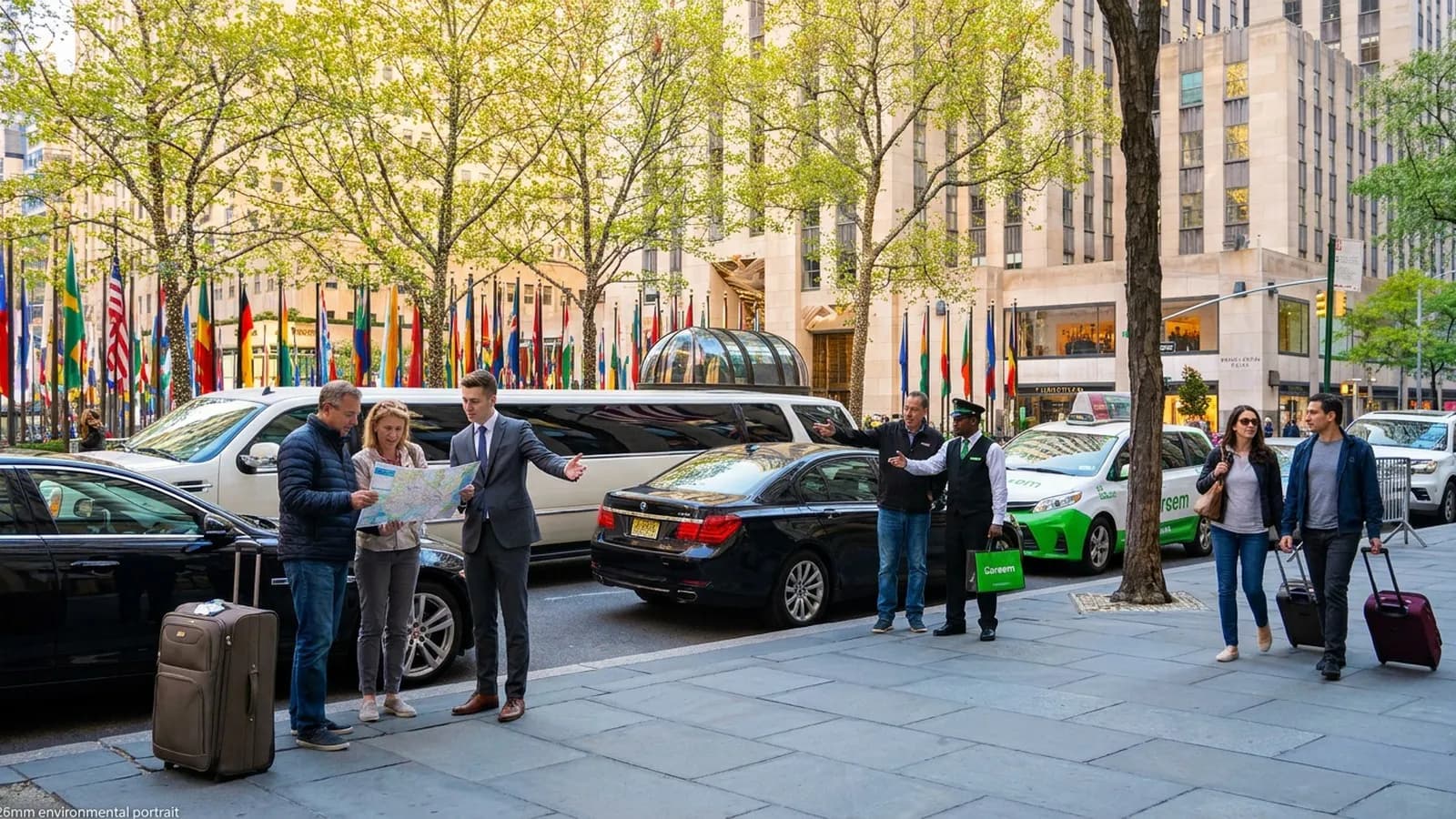 Photorealistic scene showing Karpo coordinating the wider day around Careem.