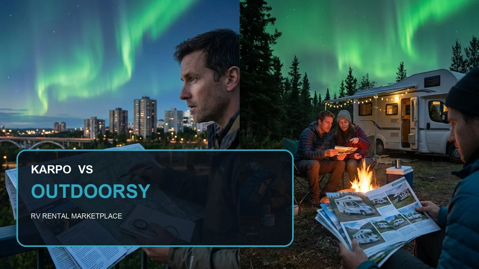 Karpo versus Outdoorsy in a photorealistic editorial comparison.