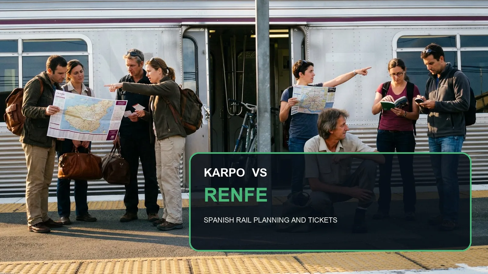 Karpo versus Renfe in a photorealistic editorial comparison.