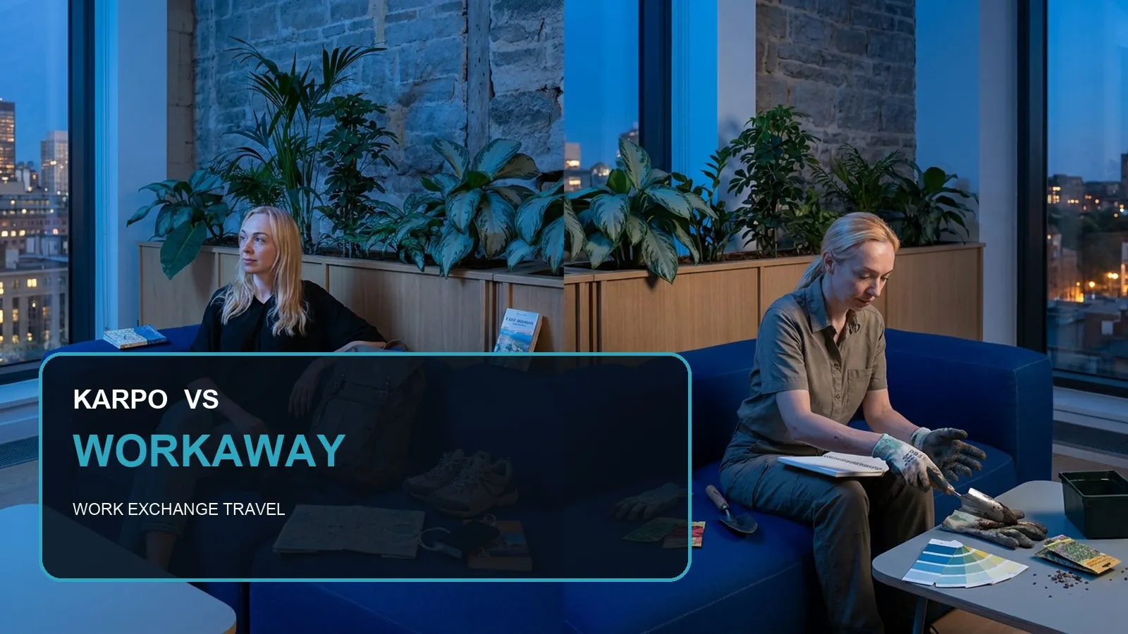 Karpo versus Workaway in a photorealistic editorial comparison.