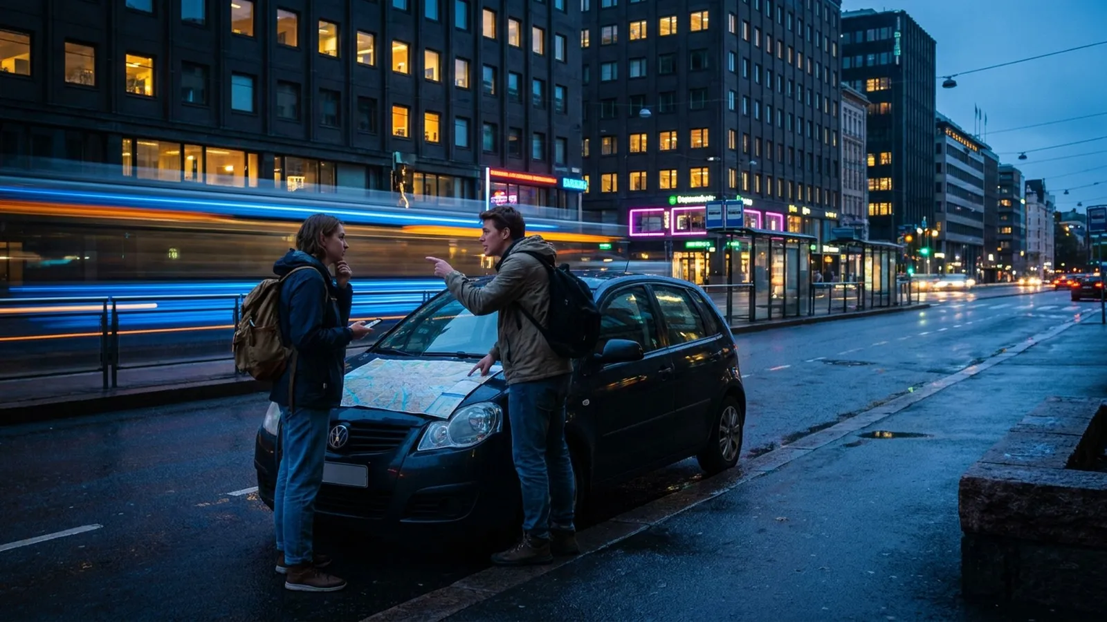 Photorealistic scene showing Karpo coordinating the wider day around Zipcar.