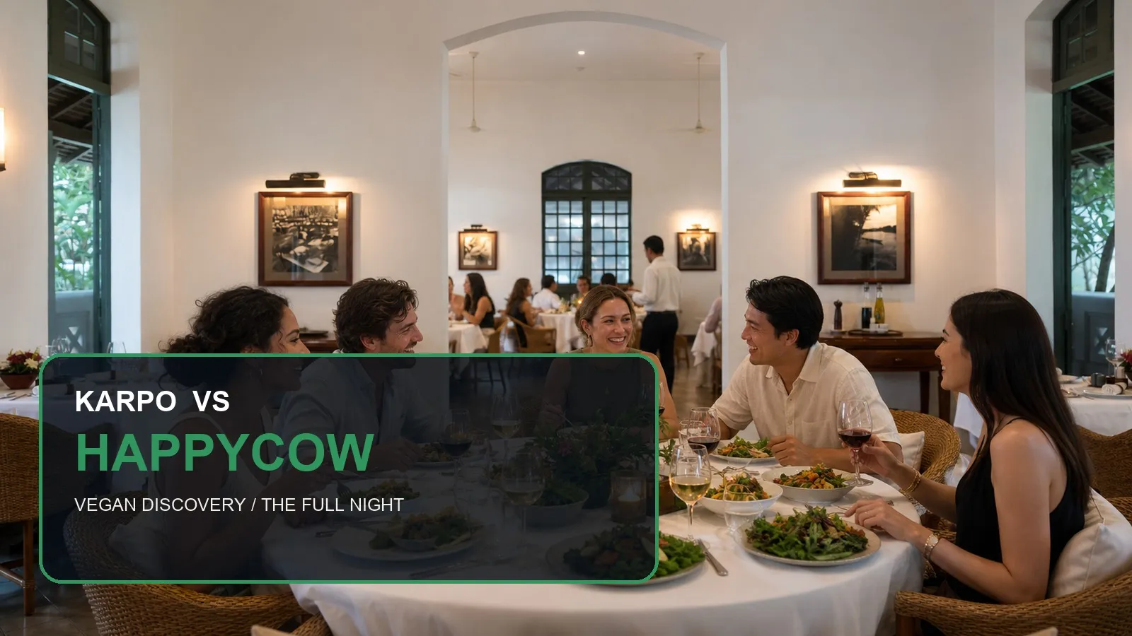 Karpo versus HappyCow in a photorealistic city travel comparison.