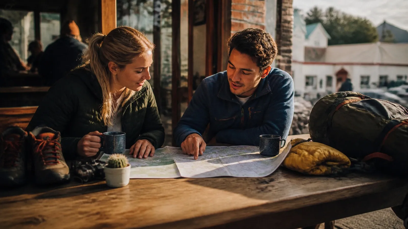 Photorealistic scene showing Karpo coordinating the wider day around Hiking Project.