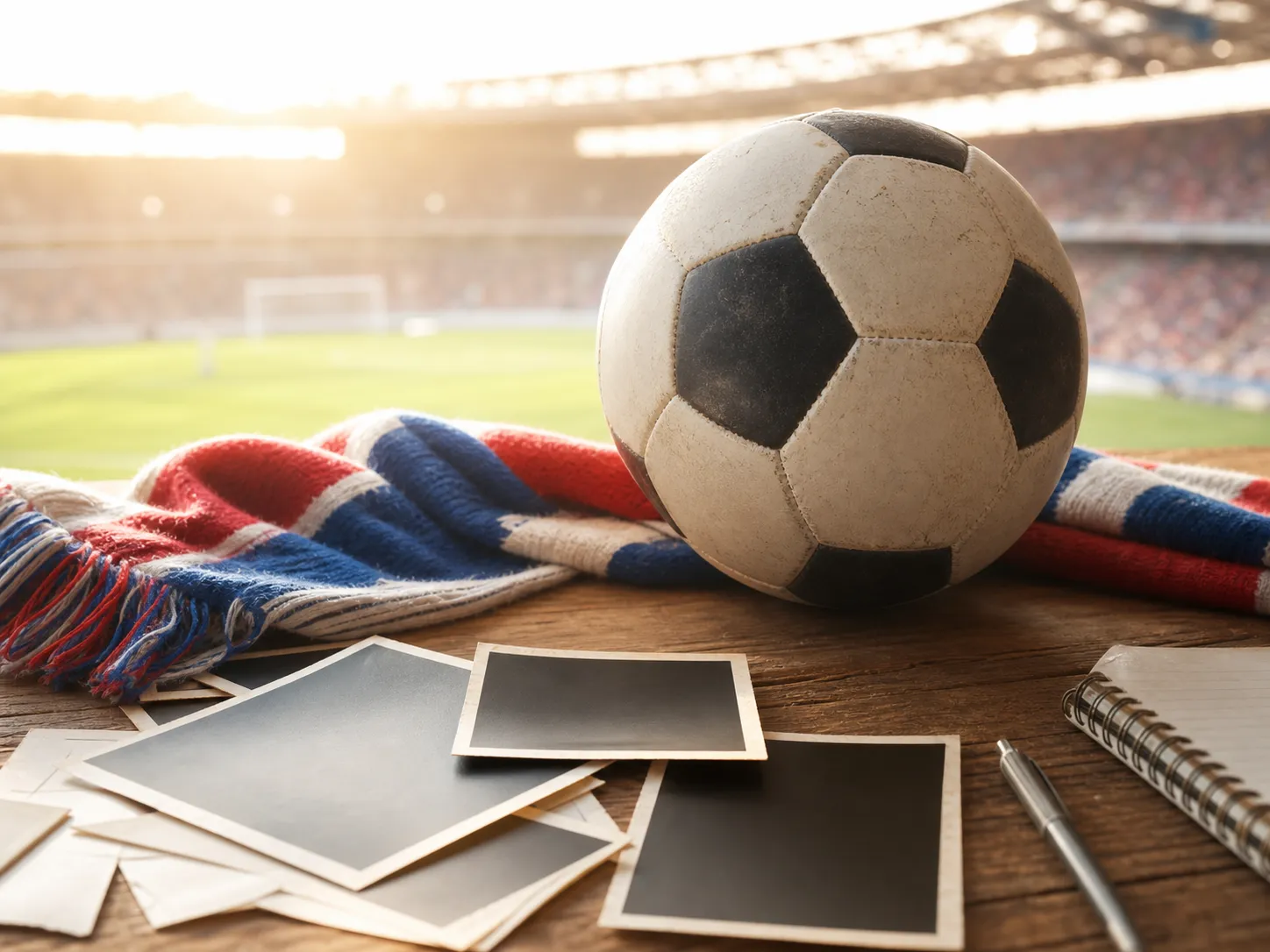 Bright realistic soccer archive desk image
