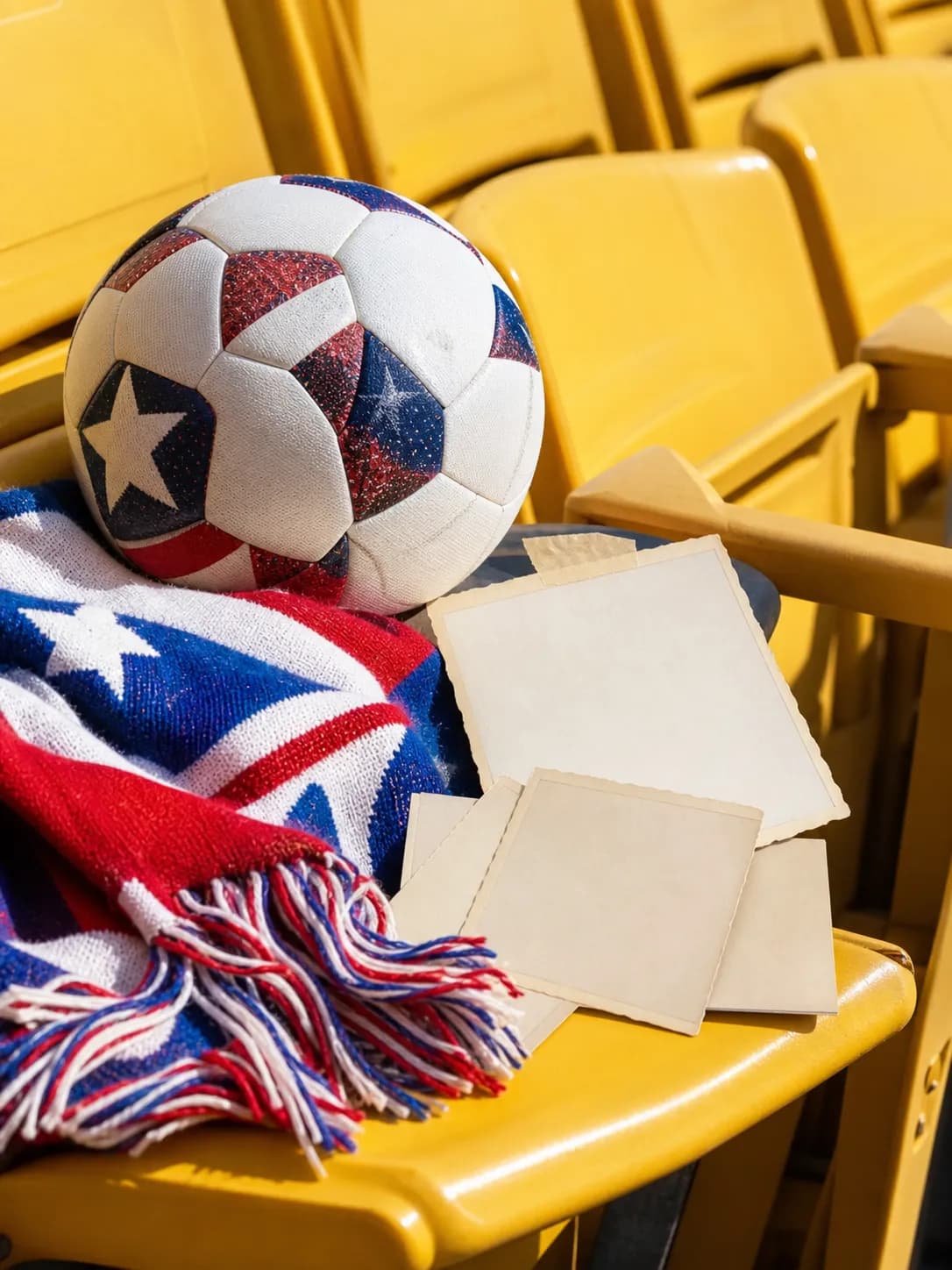 Bright realistic USA soccer history scarf and football image