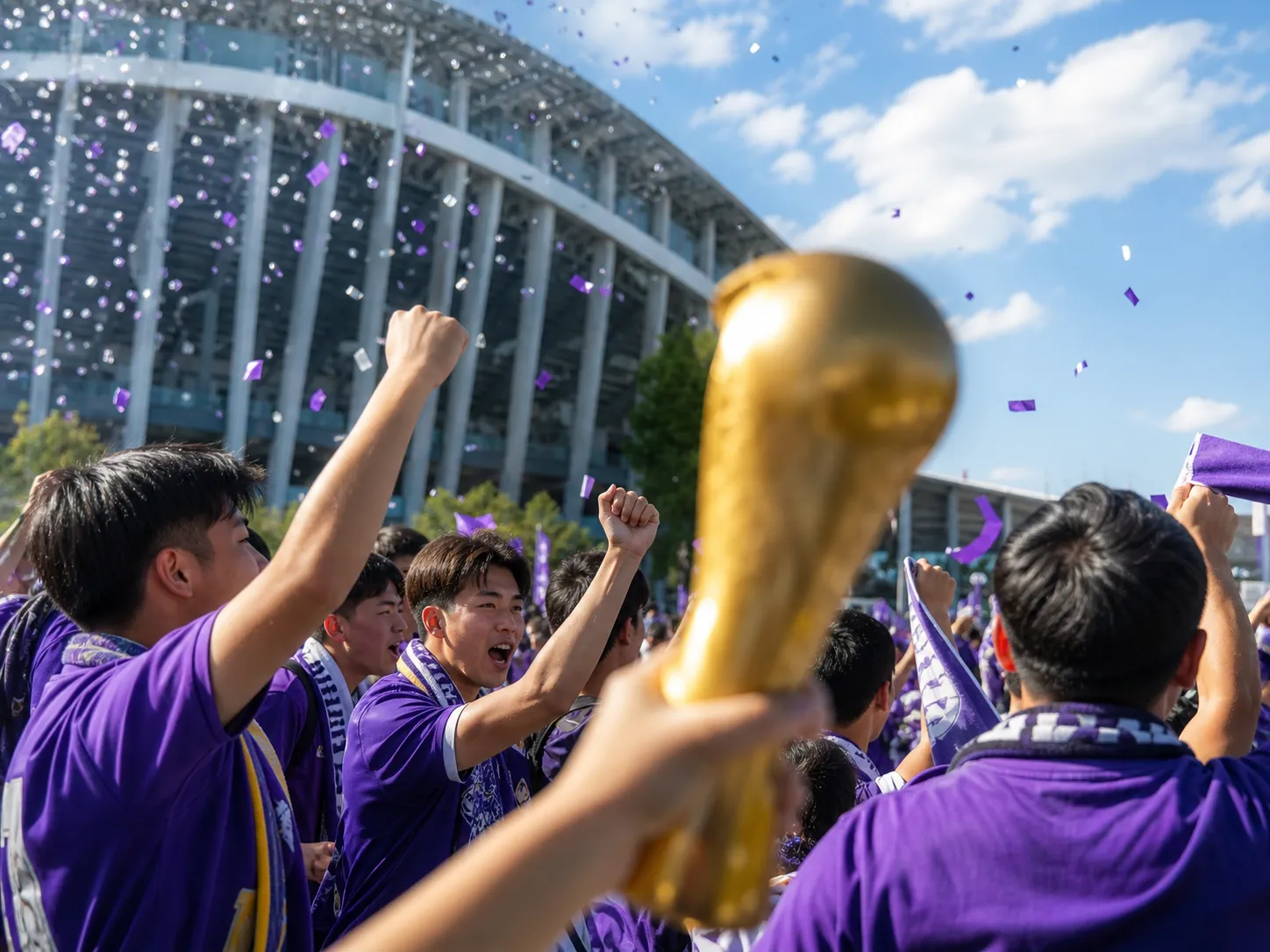 Bright realistic generic trophy souvenir and football fans image