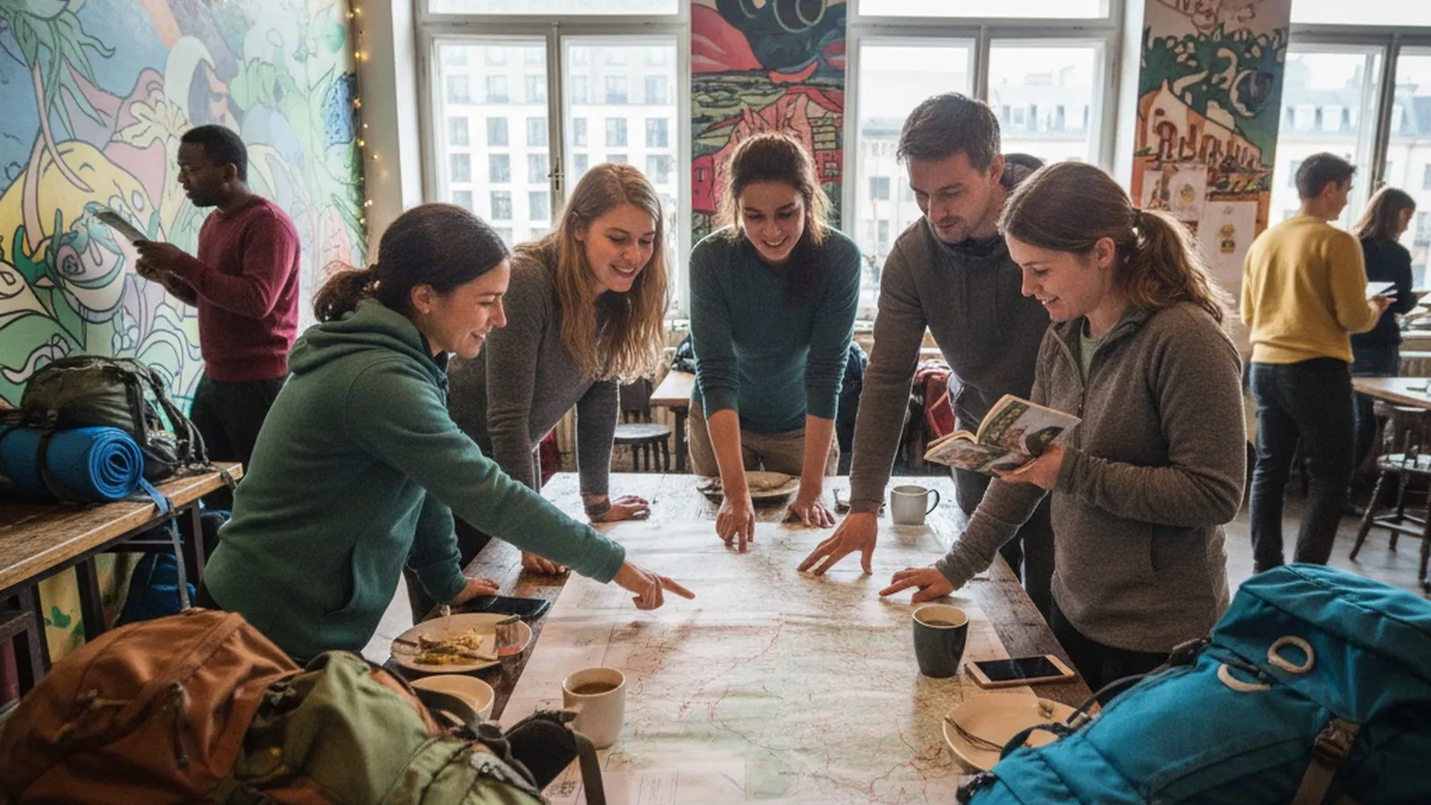 Real-world editorial scene showing Karpo's proactive local planning compared with Hostelworld