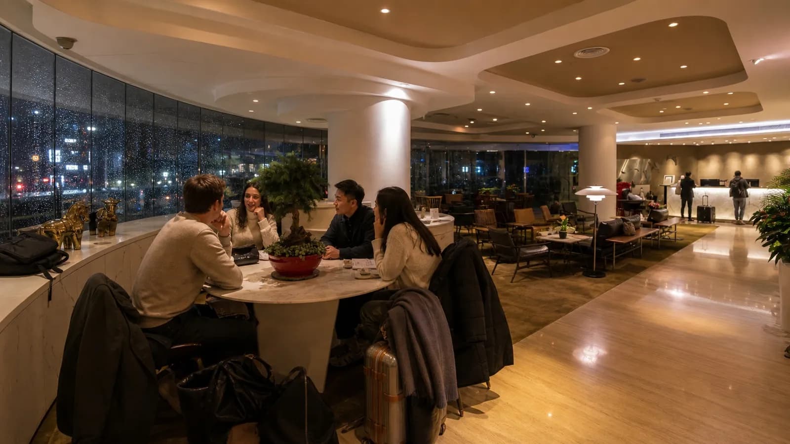 A real hotel lounge representing the local experience that begins after check-in
